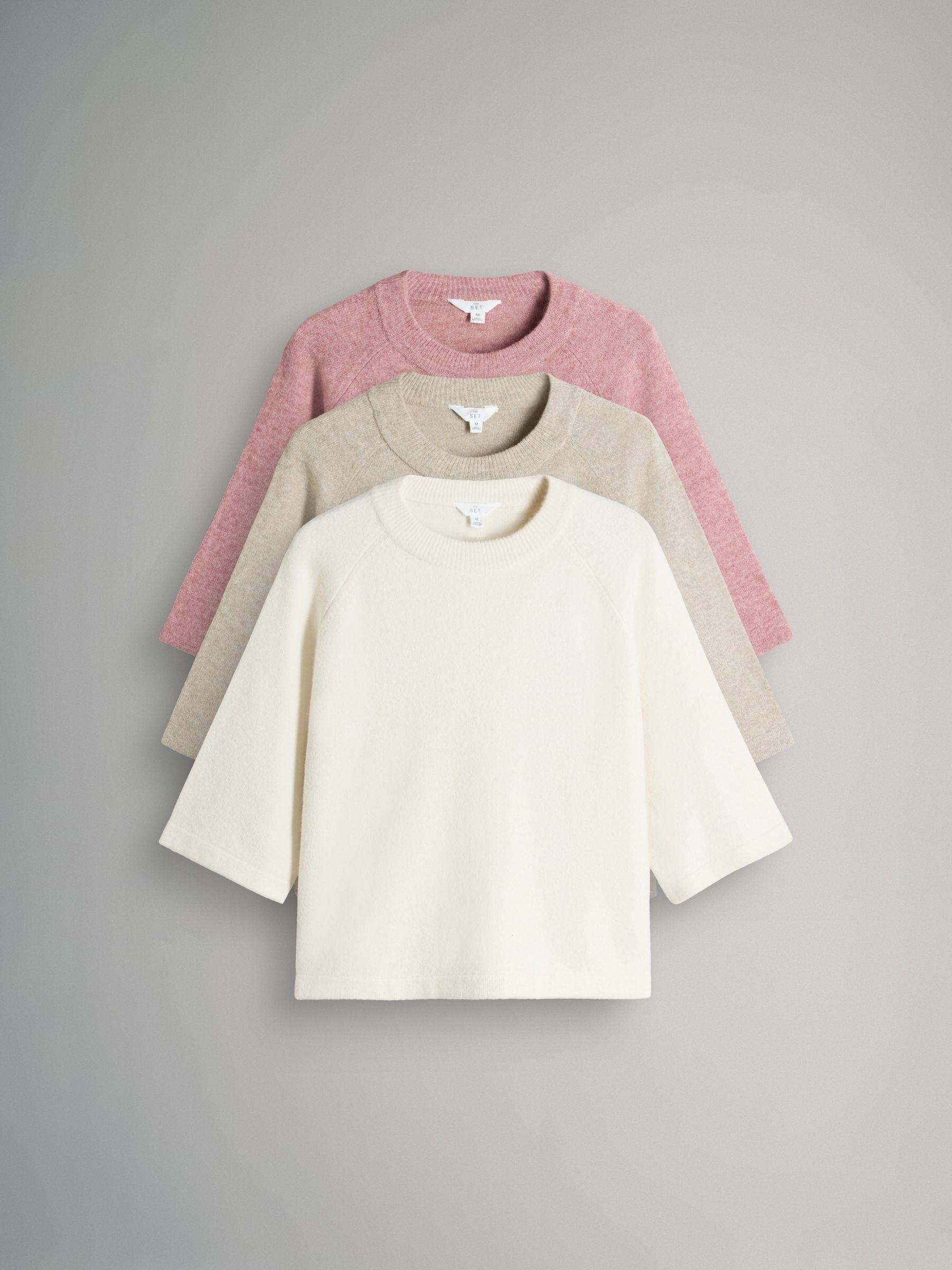 Pink/Oatmeal/Cream - 3 Pack Knitted T-Shirt With Wool - Image 2 of 10