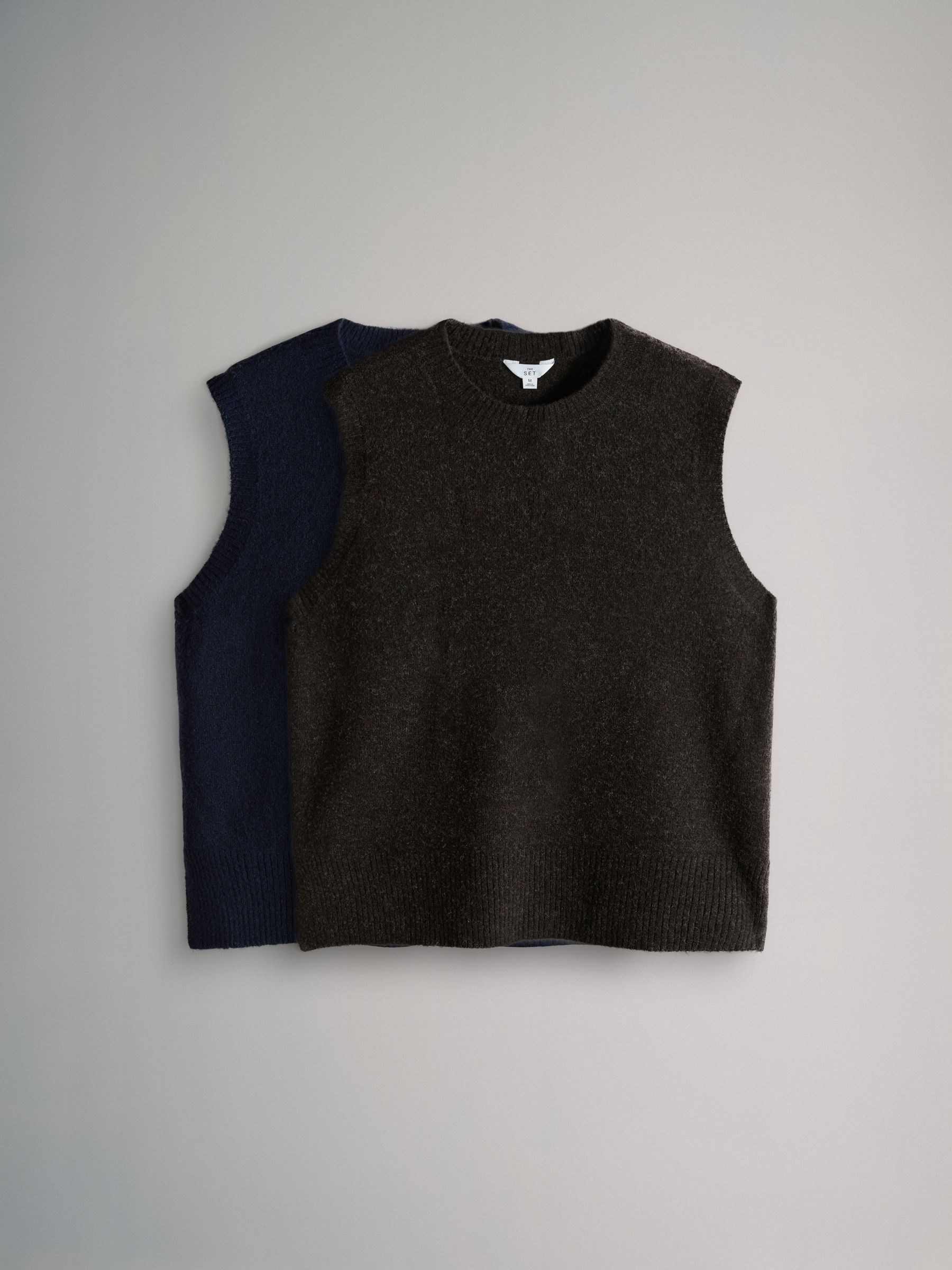 Chocolate Brown/Navy Blue Knitted Vest Tank Tops With Wool 2 Pack - Image 1 of 6