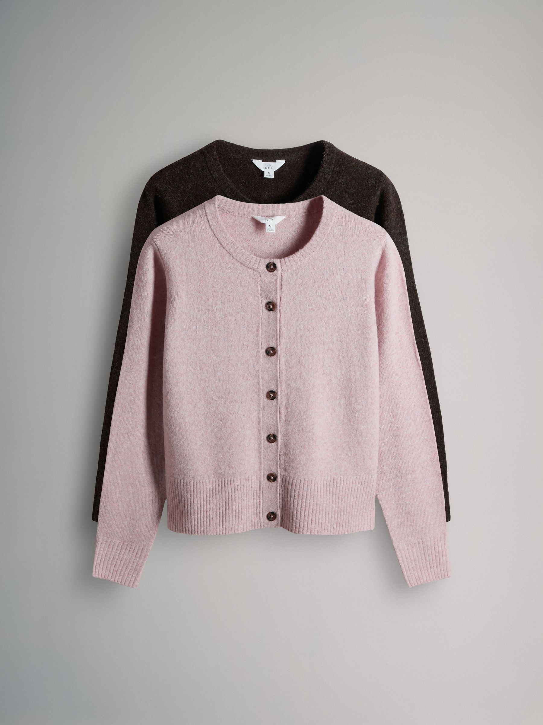 Soft Pink/Chocolate Brown 2 Pack Knitted Cardigans With Wool - Image 2 of 8