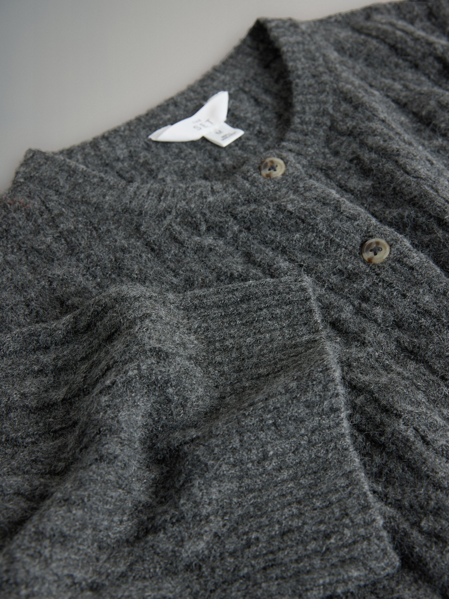 Charcoal Grey Cable/Black 2 Pack Knitted Short Sleeve Cardigans With Wool - Image 6 of 6