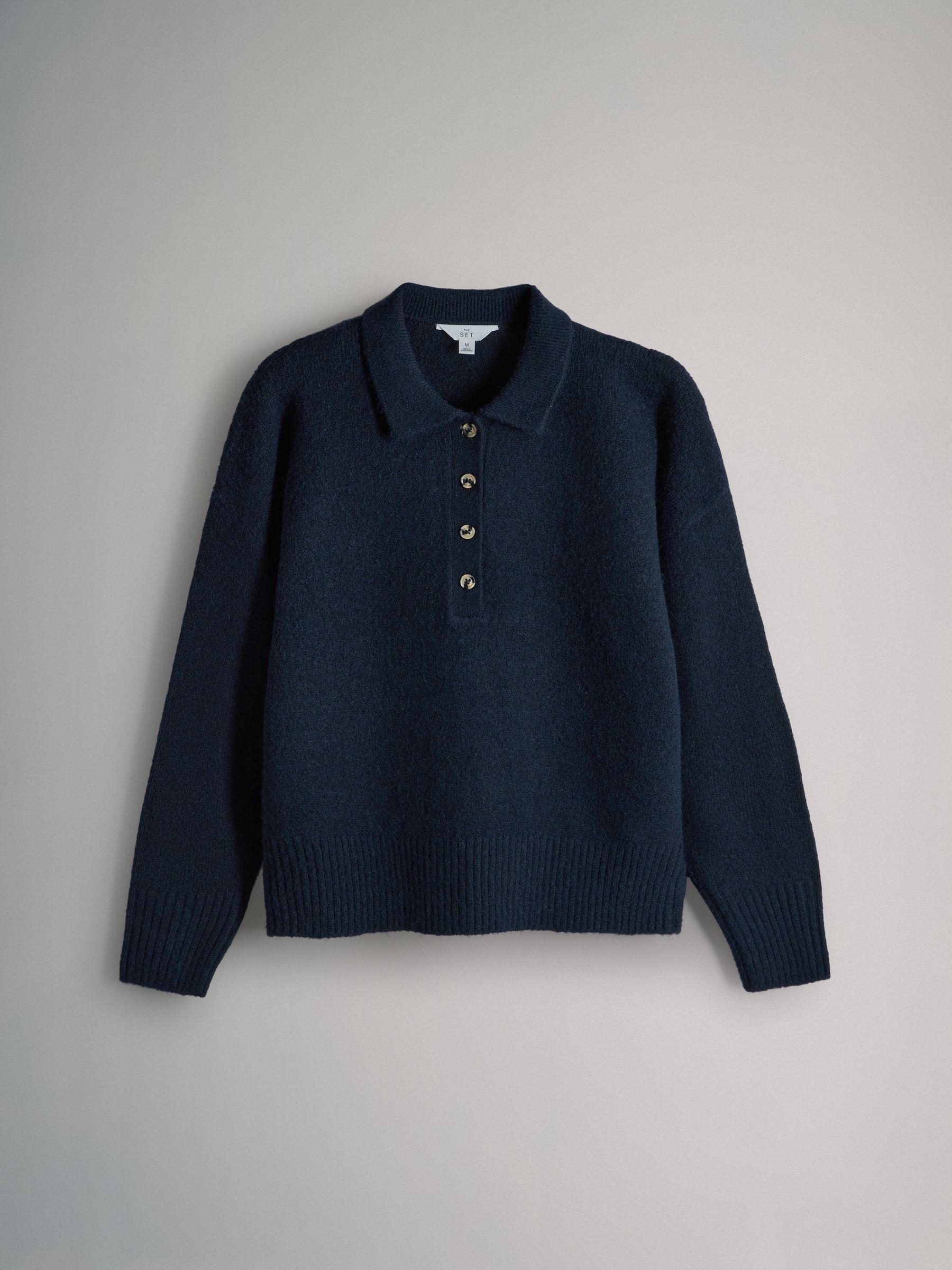 Navy Blue/Grey Marl - 2 Pack Knitted Collar Jumpers With Wool - Image 8 of 10
