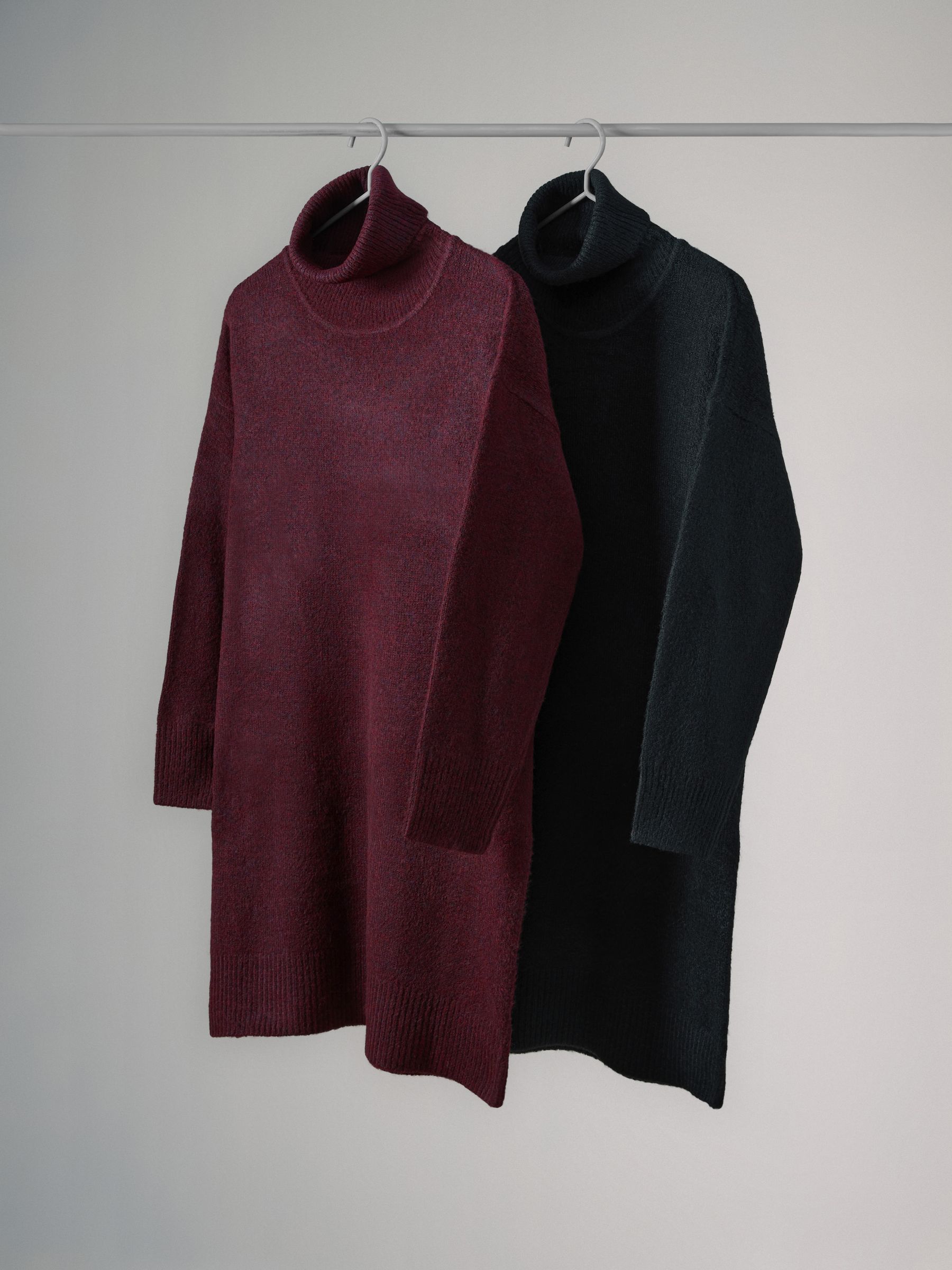 Burgundy Red/Black 2 Pack Knitted Roll Neck Dresses - Image 1 of 3