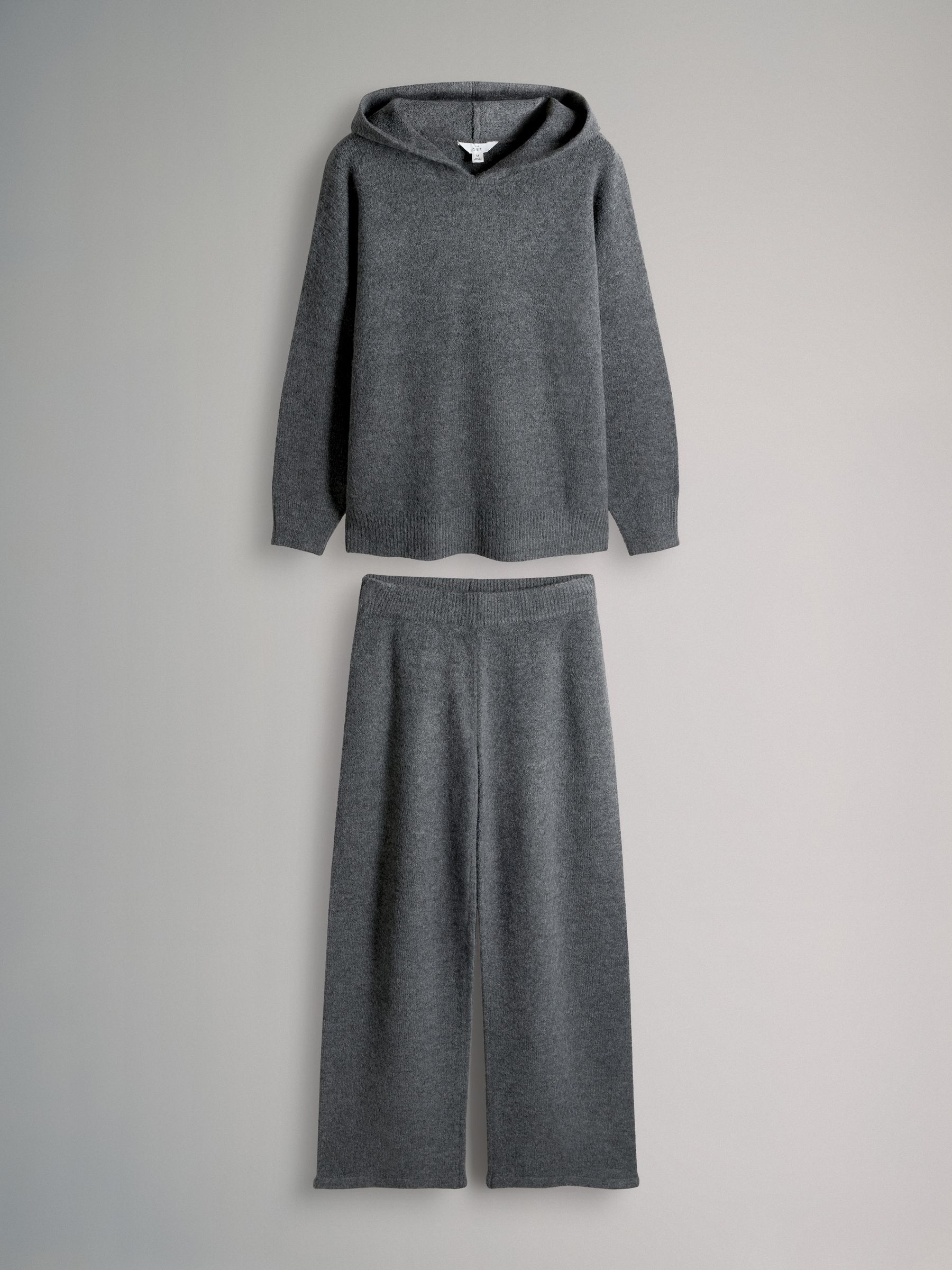 Charcoal Grey Knitted Hoodie & Wide Leg Joggers Co-ord Set - Image 1 of 5