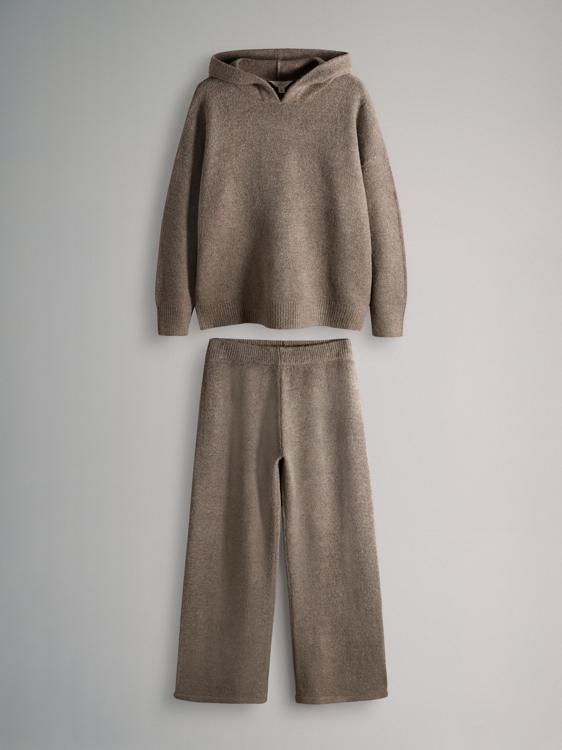 Brown Marl Knitted Hoodie & Wide Leg Joggers Co-ord Set - Image 2 of 6
