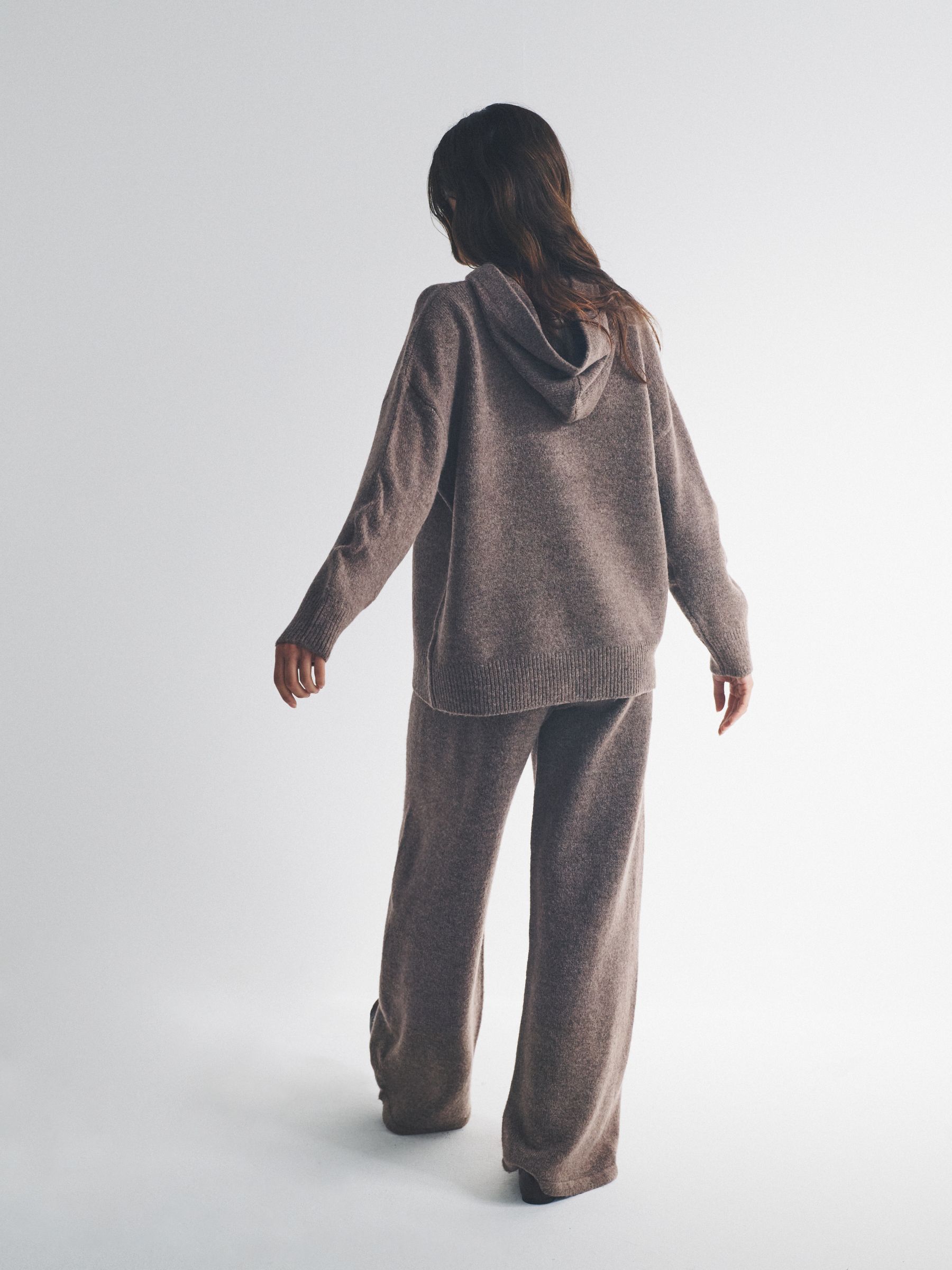 Brown Marl Knitted Hoodie & Wide Leg Joggers Co-ord Set - Image 3 of 6