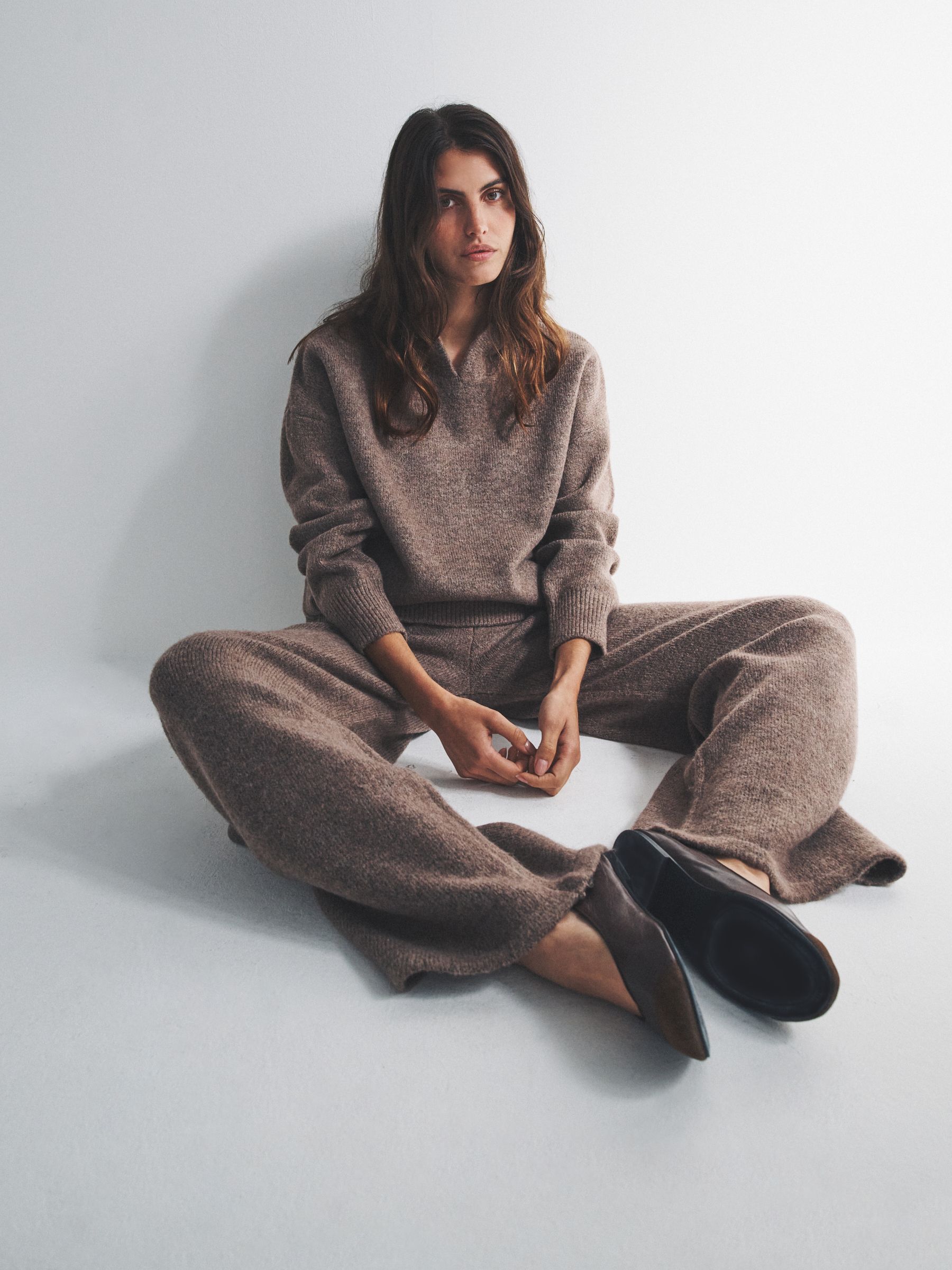 Brown Marl Knitted Hoodie & Wide Leg Joggers Co-ord Set - Image 4 of 6