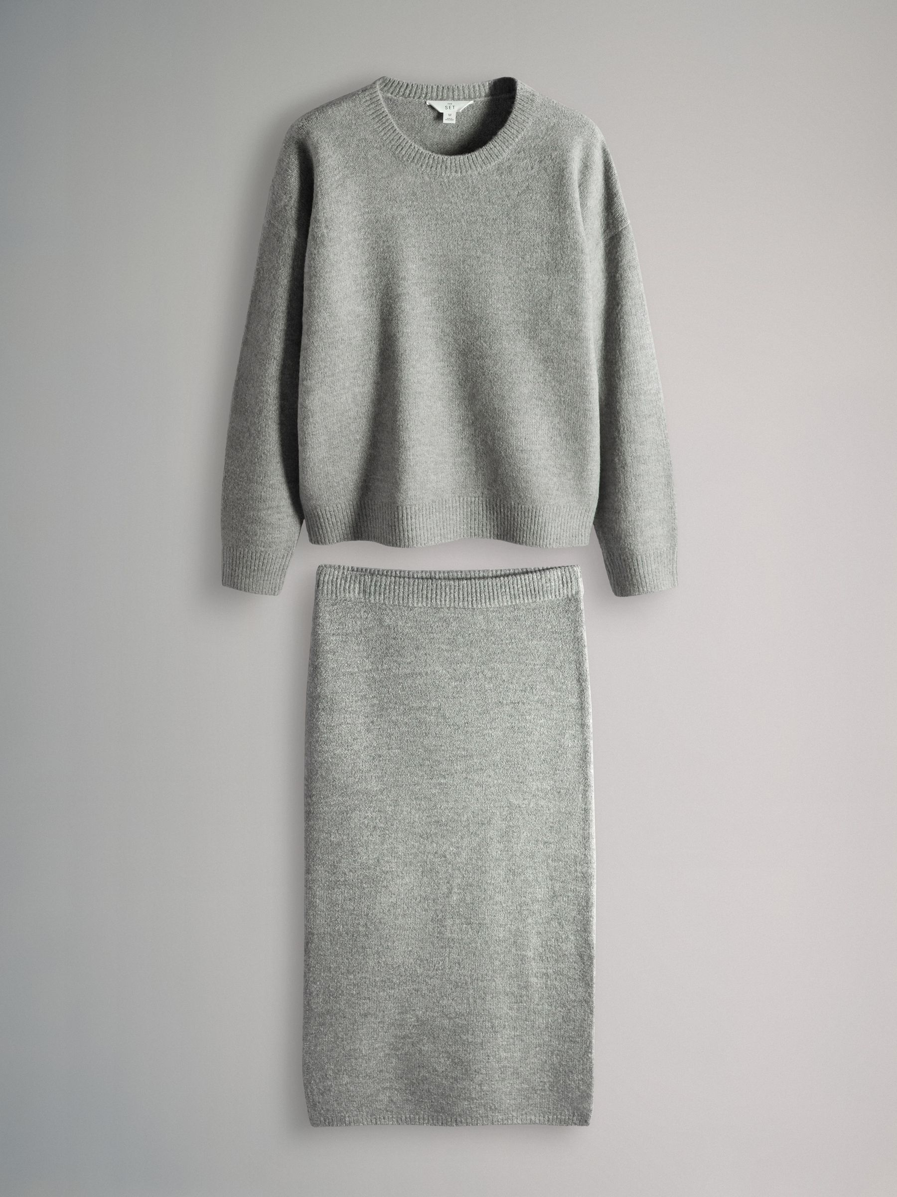 Light Grey Marl Knitted Crew Neck Jumper and Skirt Co-Ord - Image 2 of 6