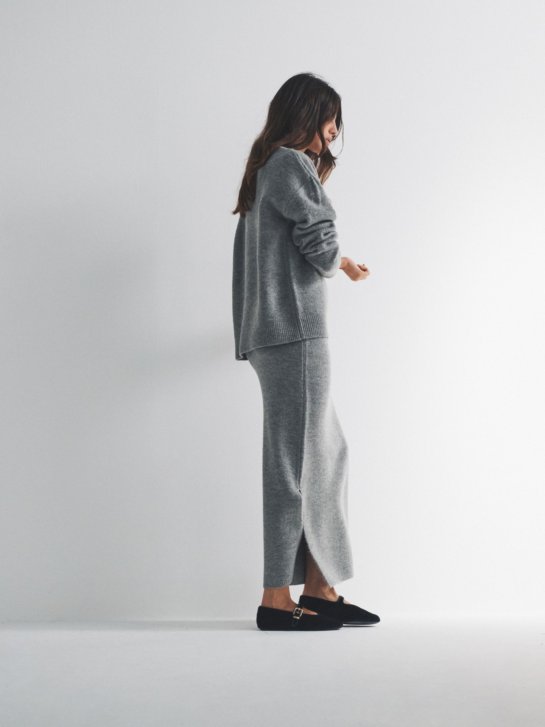 Light Grey Marl Knitted Crew Neck Jumper and Skirt Co-Ord - Image 3 of 6