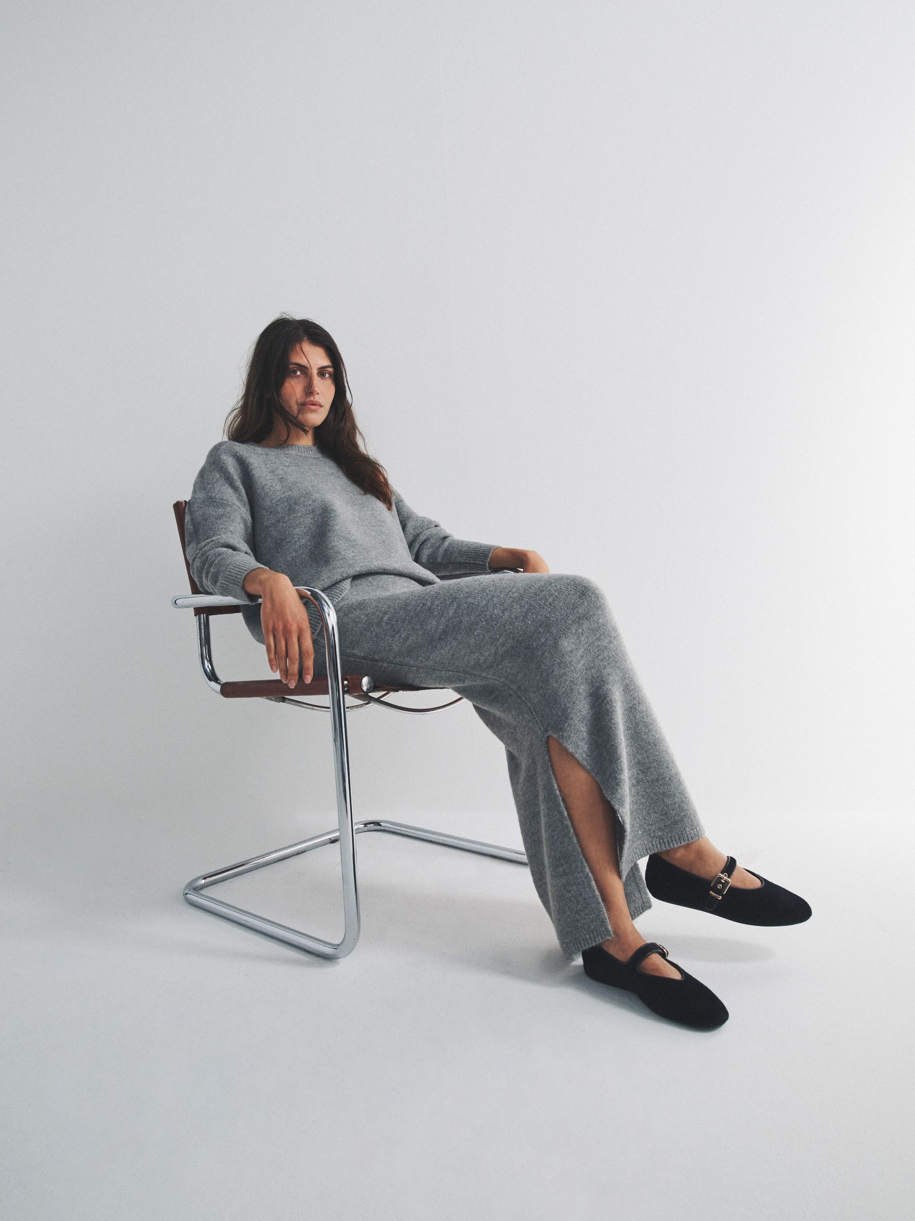 Light Grey Marl Knitted Crew Neck Jumper and Skirt Co-Ord - Image 4 of 6