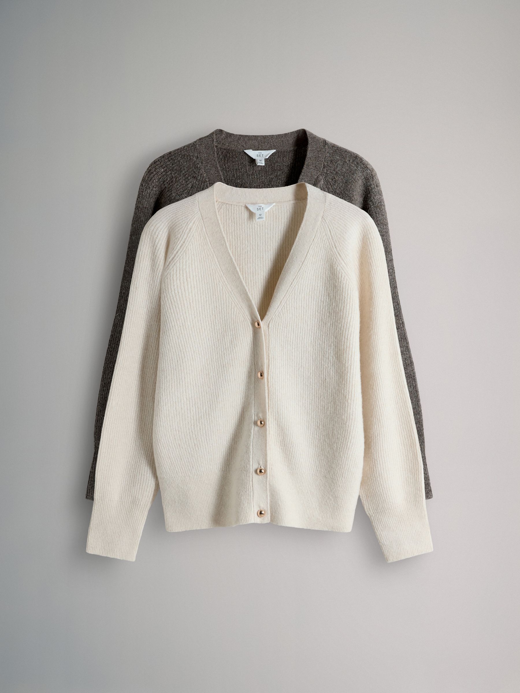 Pink/Brown - 2 Pack Chunky Rib Knitted Cardigans With Wool - Image 1 of 6 Pink/Brown - 2 Pack Chunky Rib Knitted Cardigans With Wool - Image 1 of 6