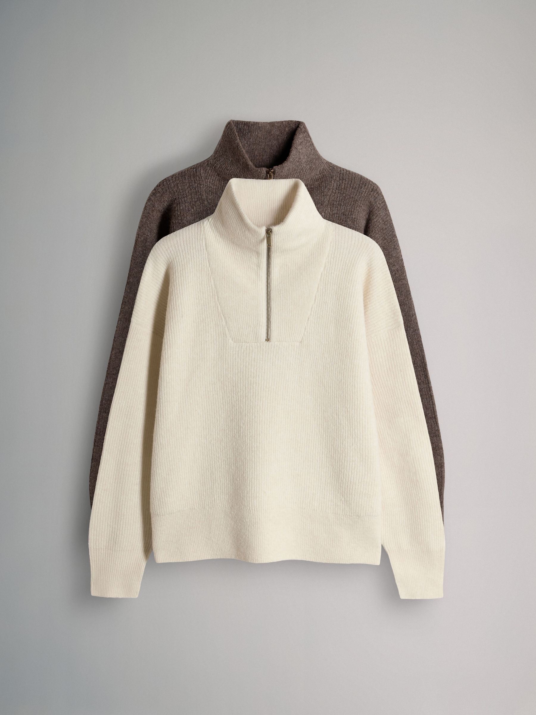 Knitted Ribbed Quarter Zip Jumpers With Wool 2 Pack - Image 2 of 7