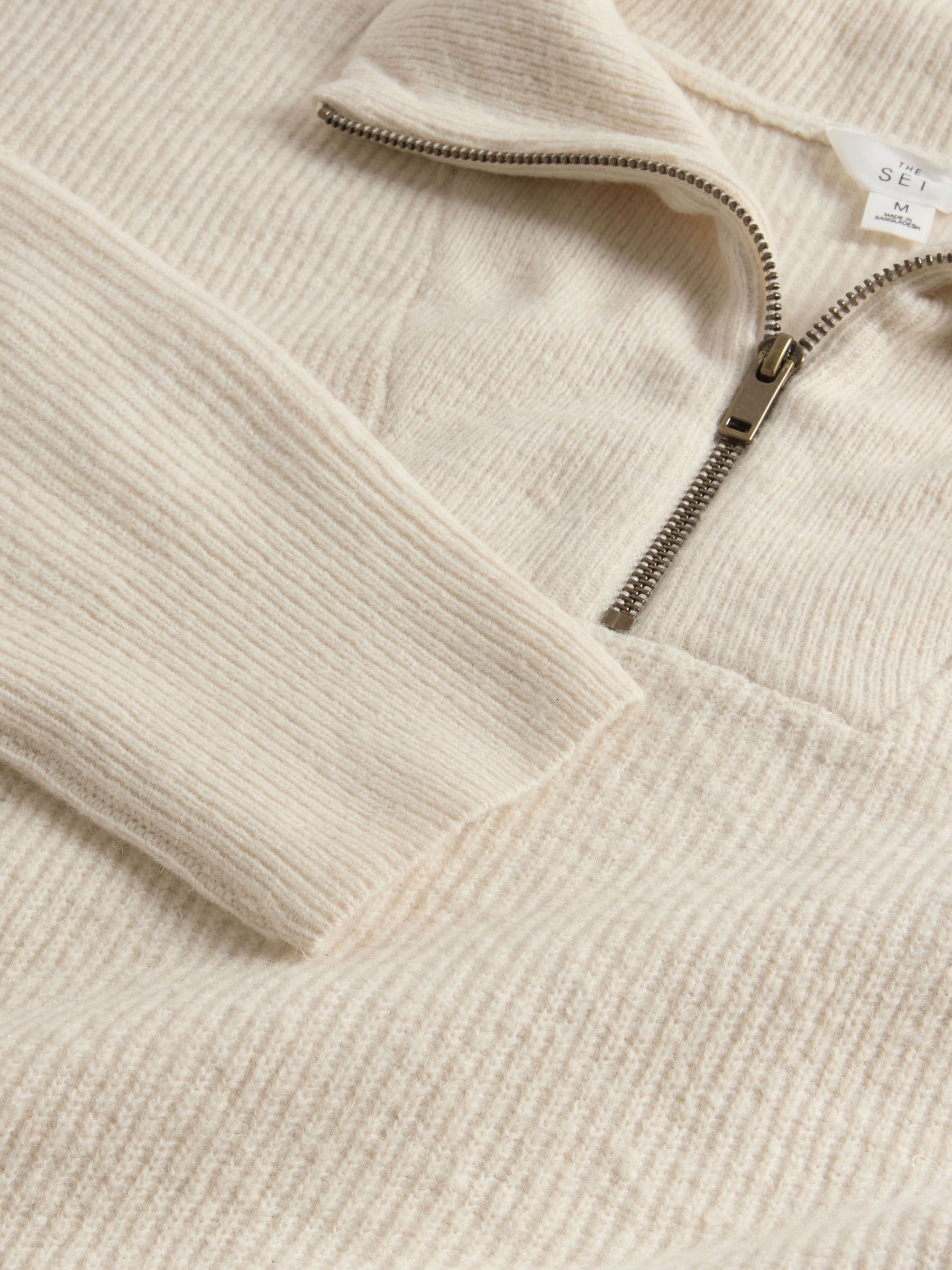 Cream/Brown Marl 2 Pack Knitted Ribbed Quarter Zip Jumpers With Wool - Image 6 of 6