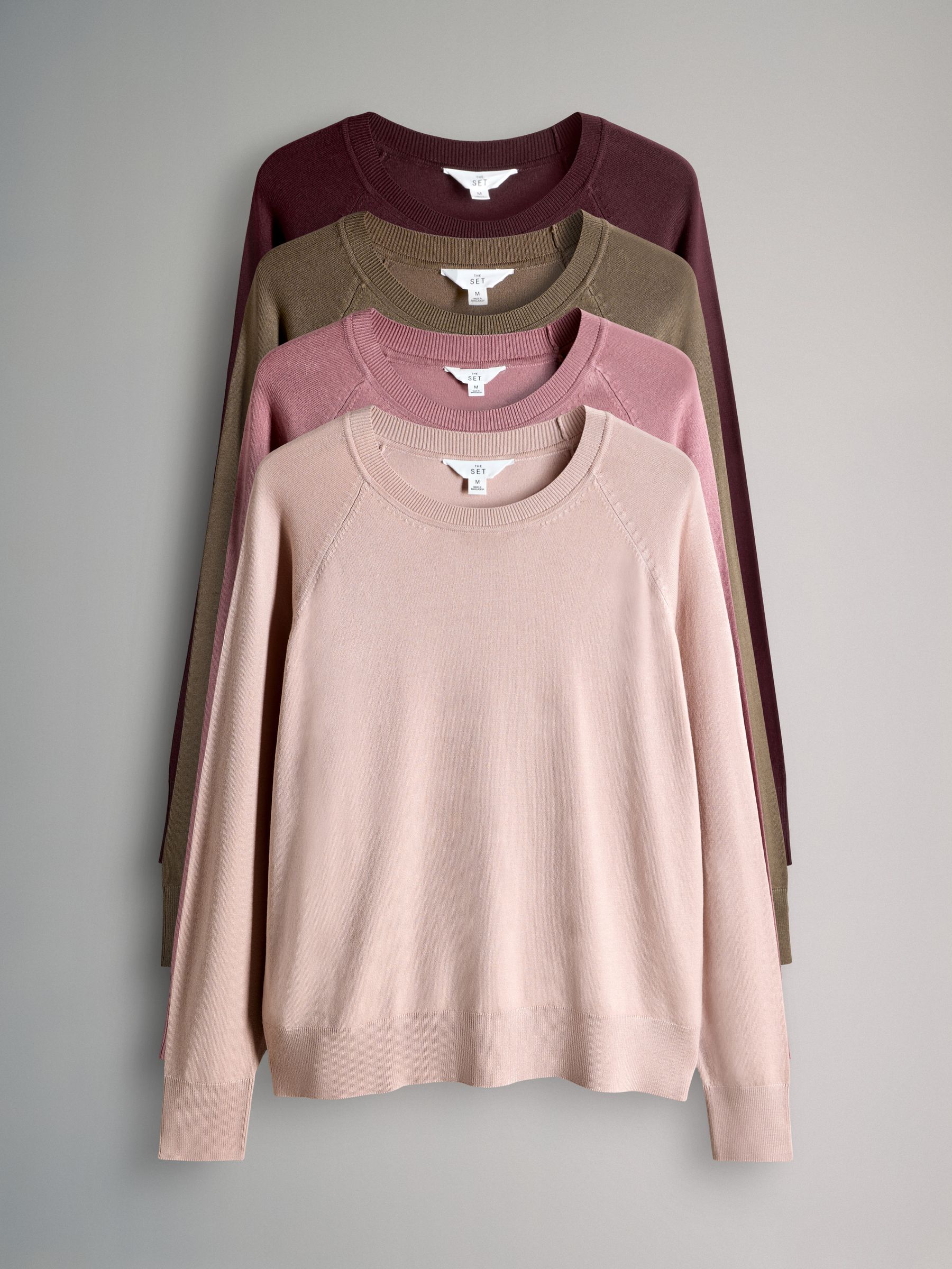 Taupe Brown/Burgundy/Dark Pink/Light Pink - 4 Pack Long Sleeve Fine Knit T-Shirts - Image 1 of 6