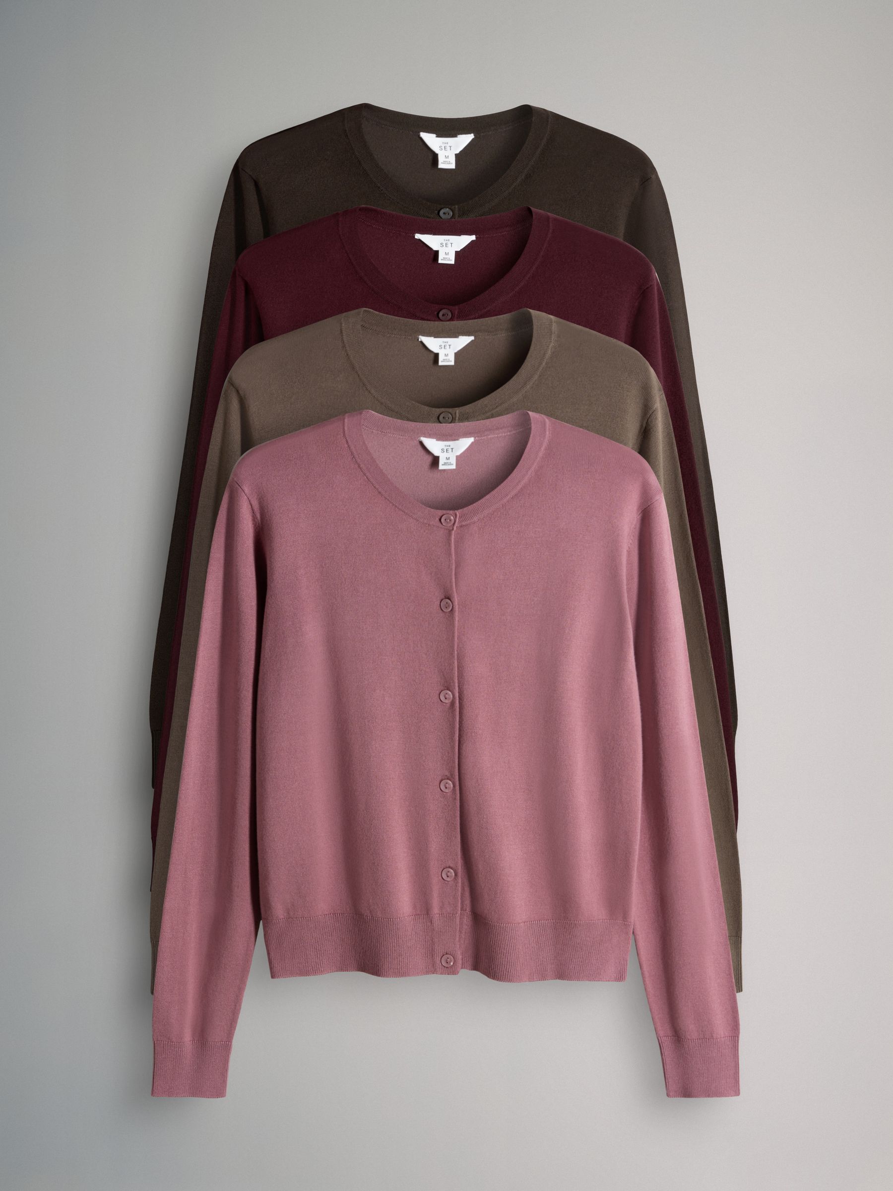 Chocolate Brown/Burgundy/Dark Pink/Taupe Brown - 3 Pack Fine Knit Button Through Cardigans - Image 2 of 7