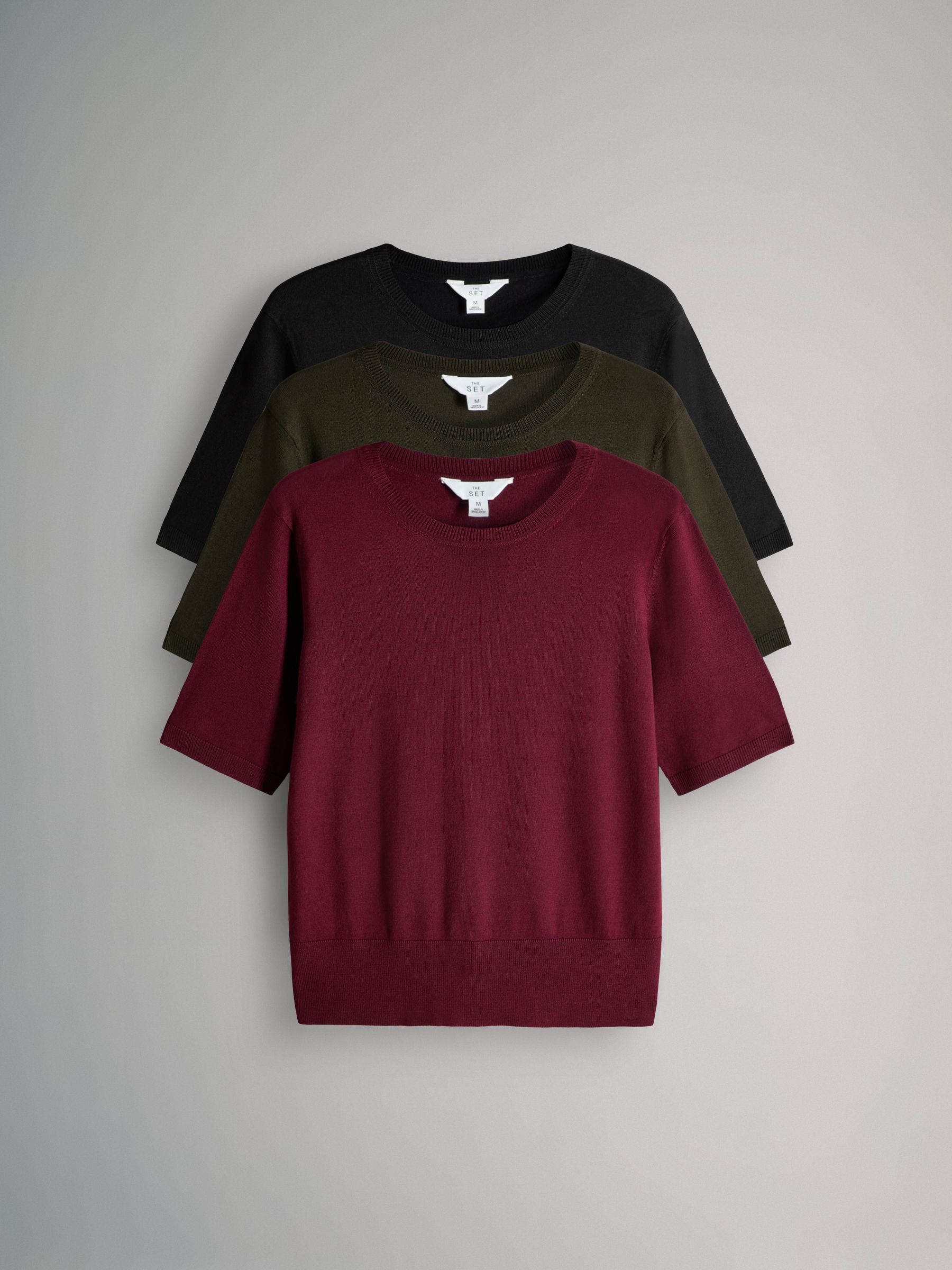 Black/Red/Khaki Green - 4 Pack Long Sleeve Fine Knit T-Shirts - Image 1 of 6