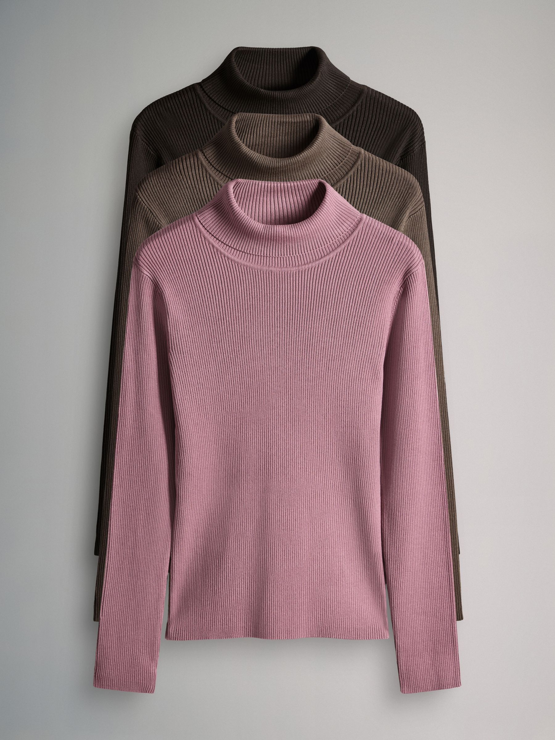 3 Pack Ribbed Knit Roll Neck Tops - Image 1 of 6