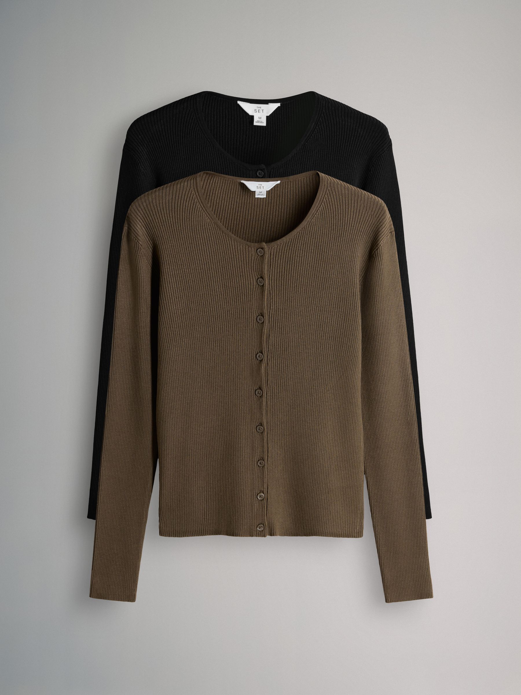 Black/Brown - 2 Pack Ribbed Knit Cardigans - Image 2 of 6
