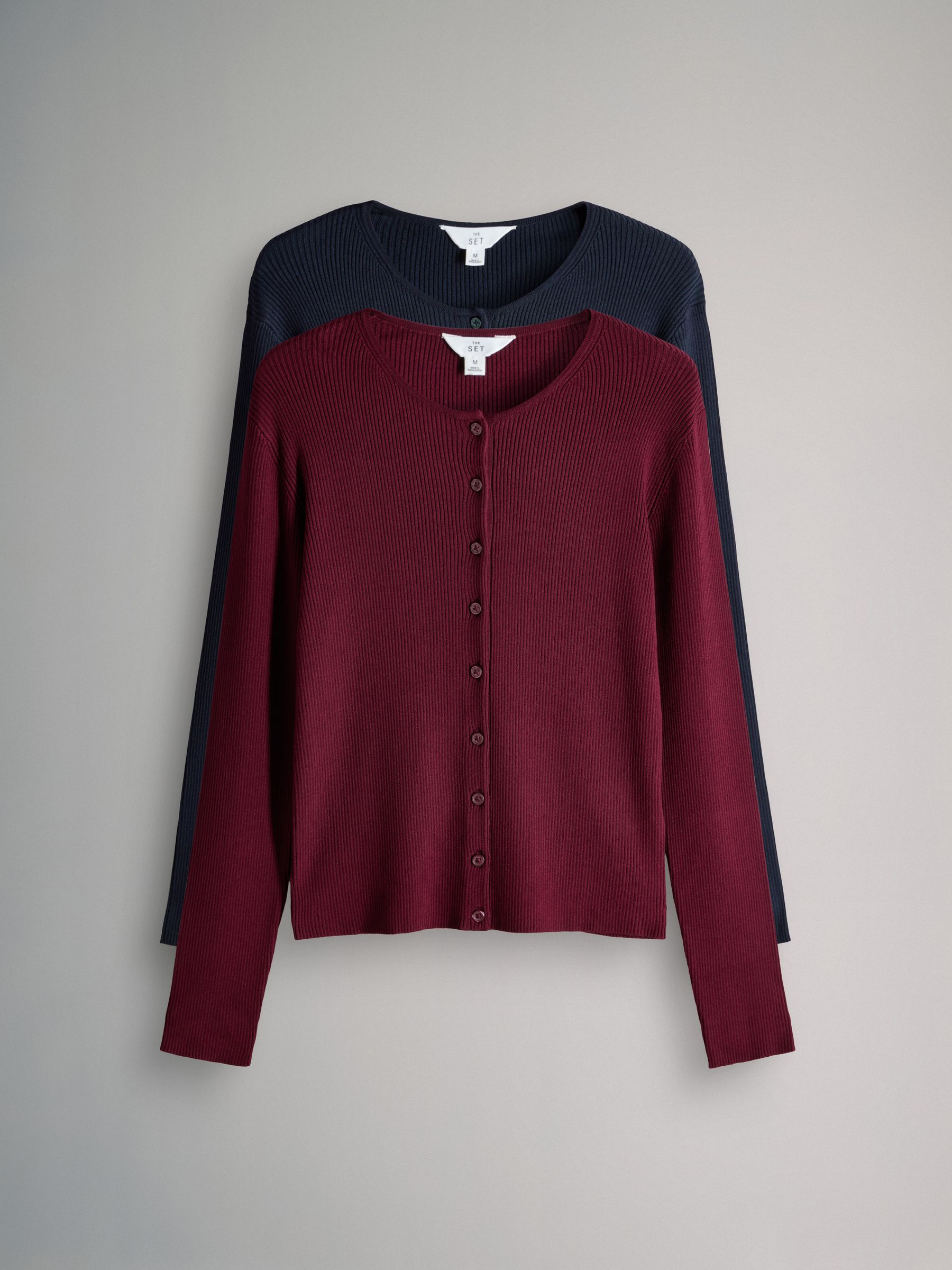 Burgundy Red/Navy Blue - 2 Pack Ribbed Knit Cardigans - Image 2 of 10