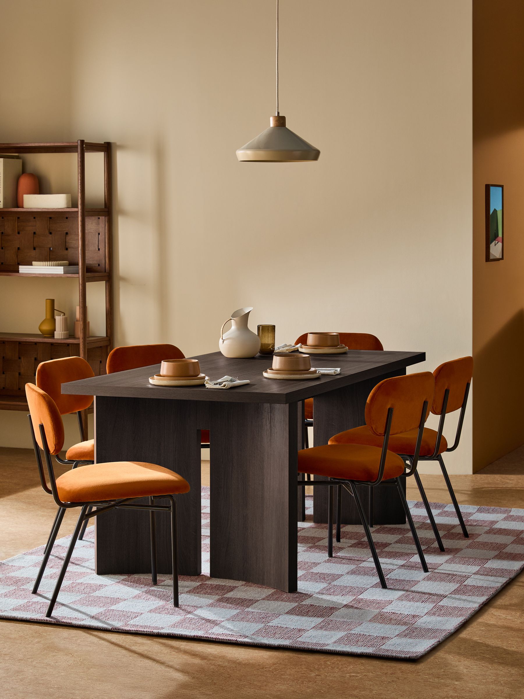 Kain 6 Seater Fixed Dining Table in Dark Wood Effect - Image 1 of 7
