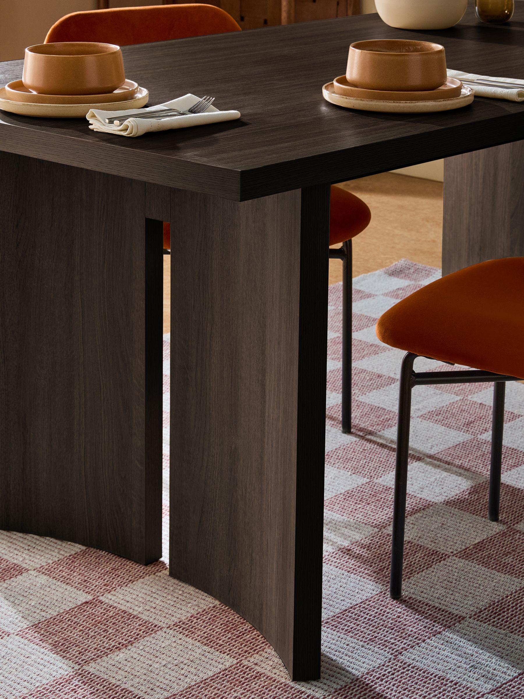 Kain 6 Seater Fixed Dining Table in Dark Wood Effect - Image 2 of 7