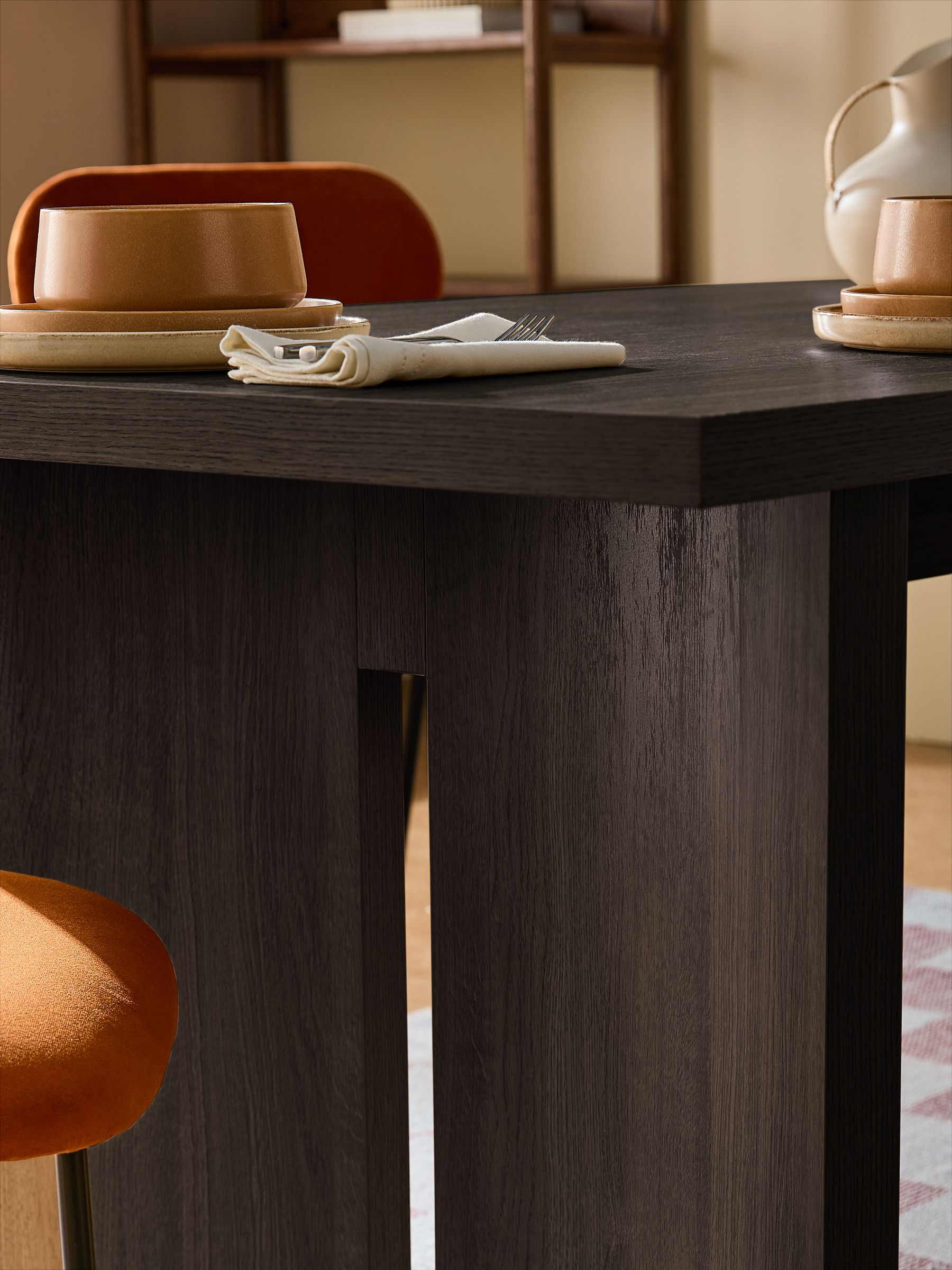 Kain 6 Seater Fixed Dining Table in Dark Wood Effect - Image 3 of 7