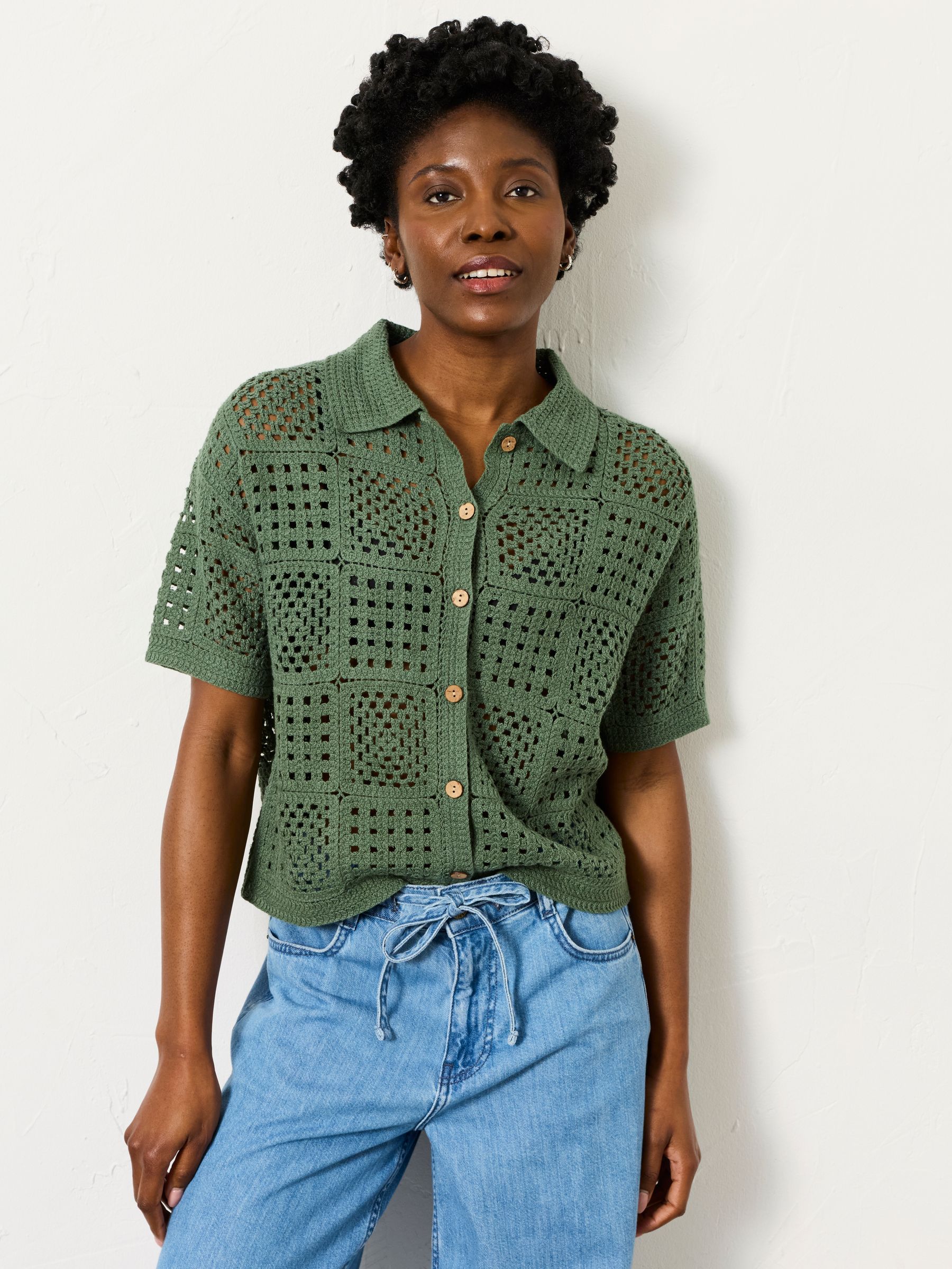 Astrid Green Crochet Shirt | FatFace