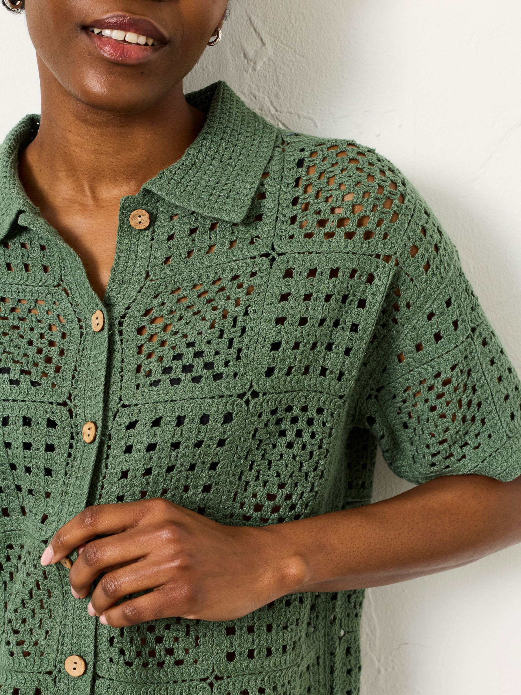 Astrid Green Crochet Shirt | FatFace USA