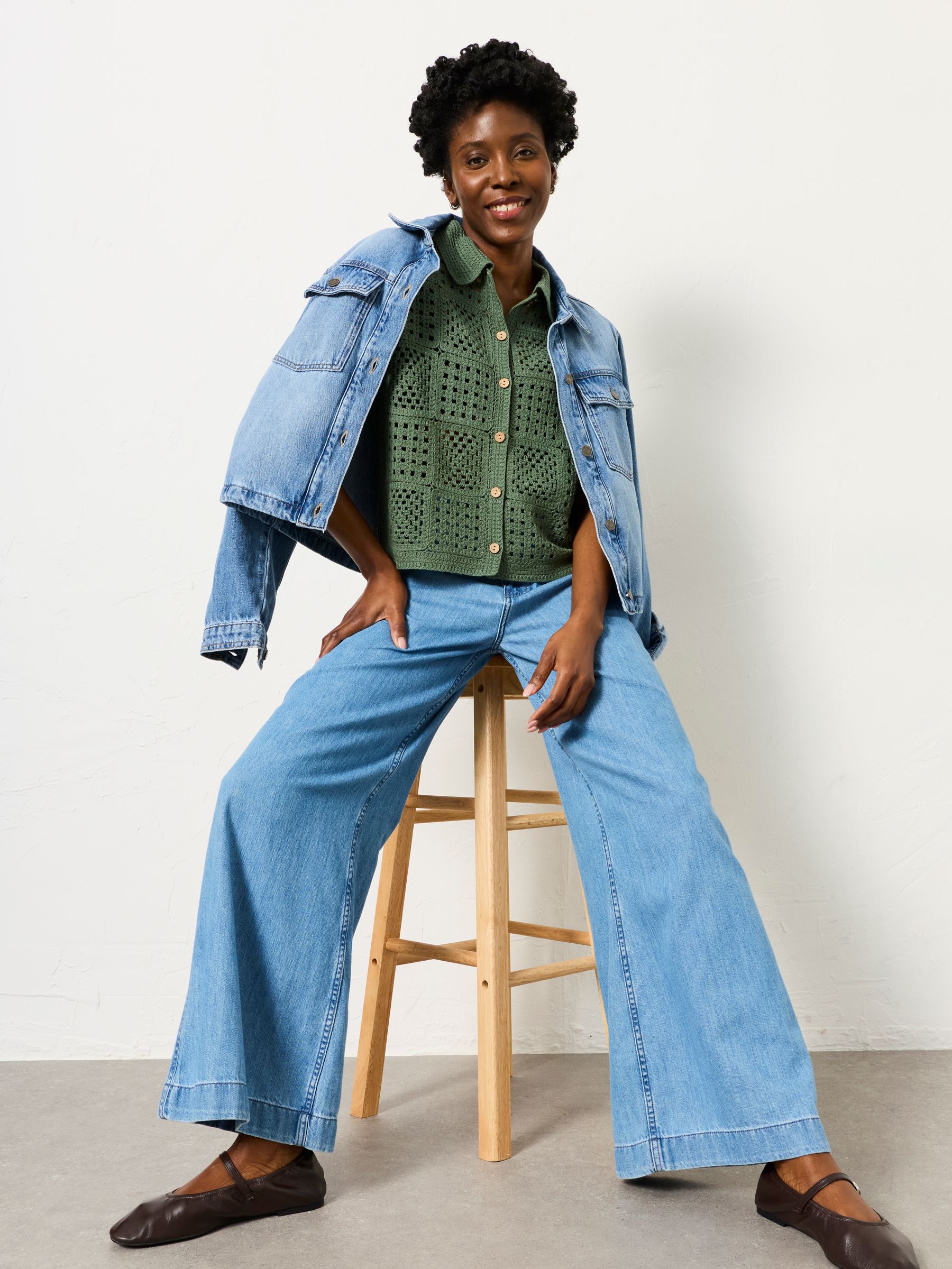 Astrid Green Crochet Shirt | FatFace USA