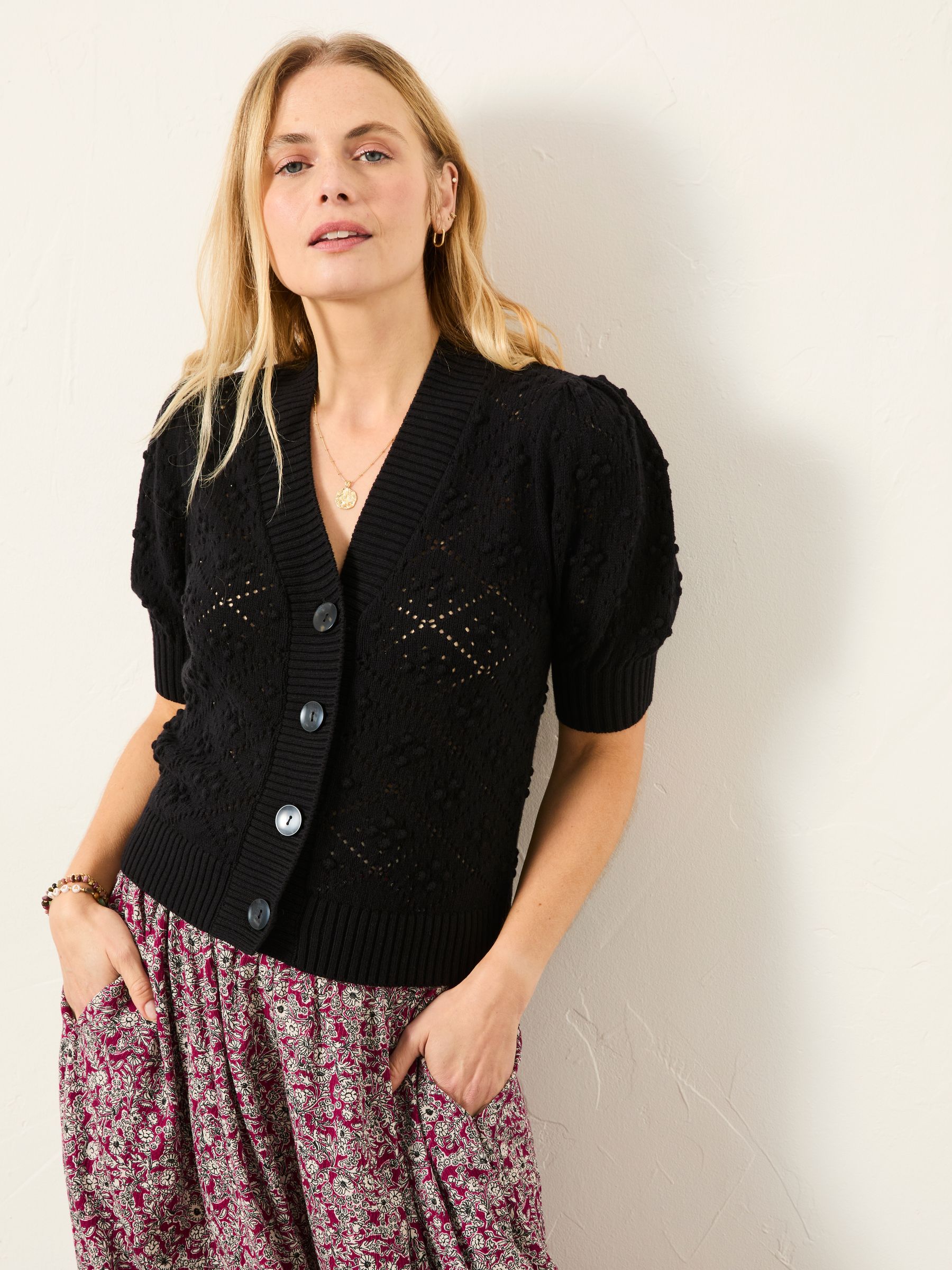 Clover Black Knitted Short Sleeve Cardigan - Image 1 of 5