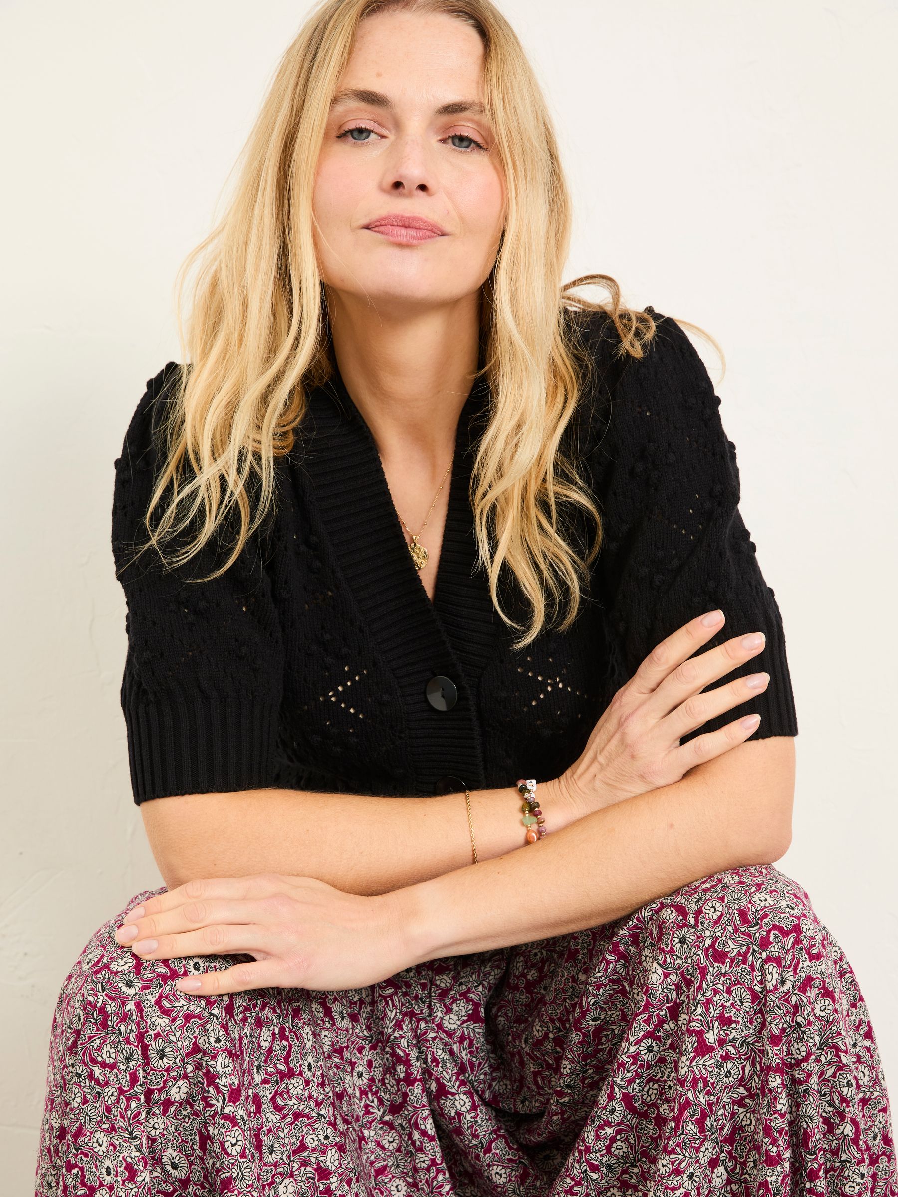 Clover Black Knitted Short Sleeve Cardigan - Image 4 of 5