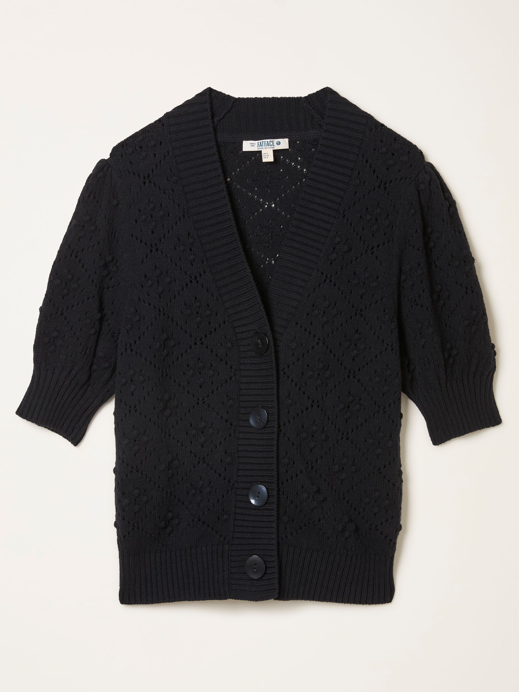 Clover Black Knitted Short Sleeve Cardigan | FatFace USA