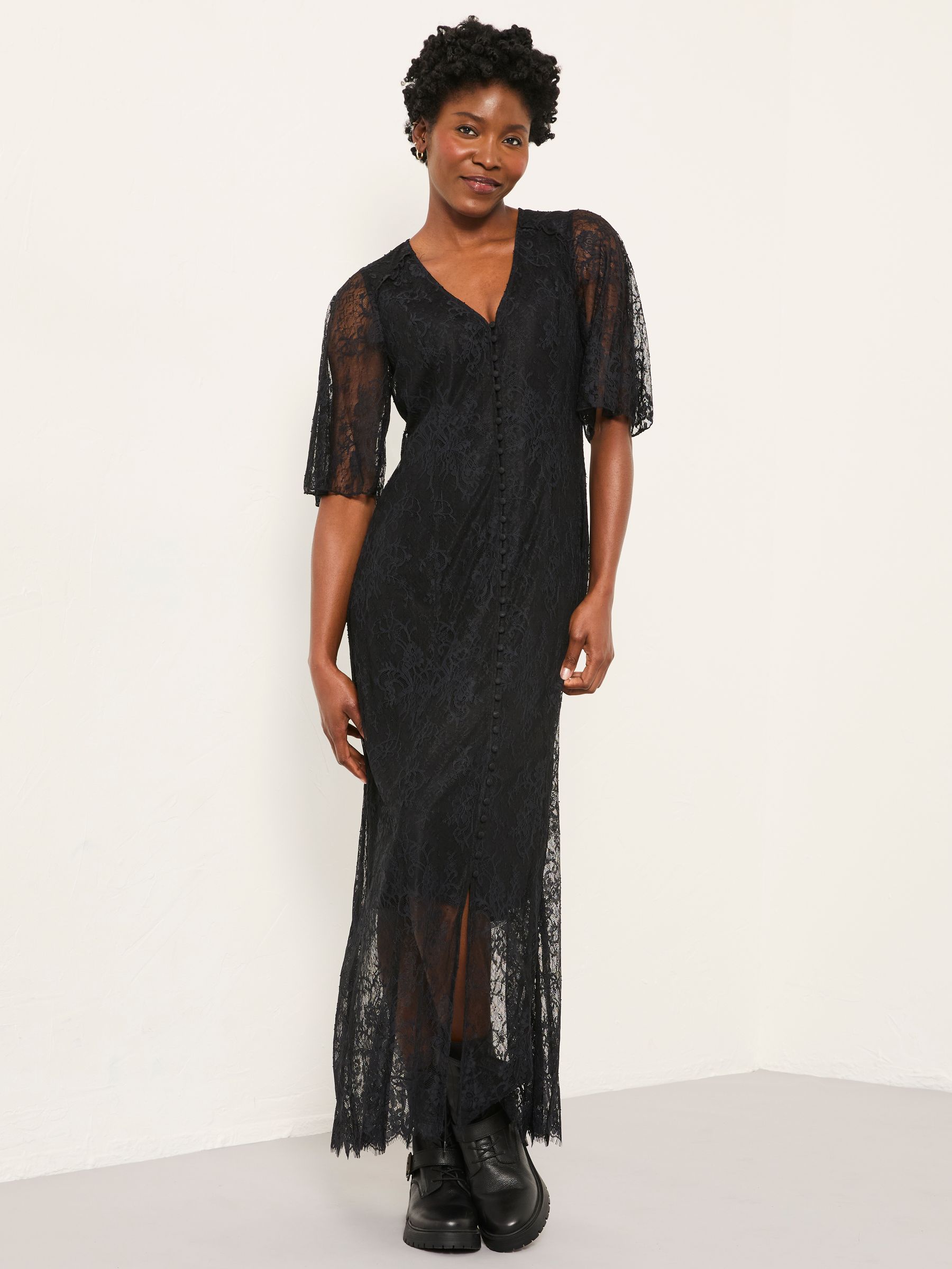 Alanna Black Regular Lace Midi Dress | FatFace USA
