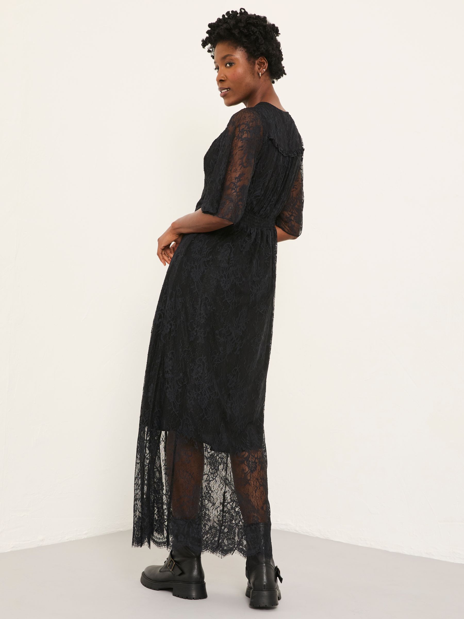 Alanna Black Regular Lace Midi Dress | FatFace