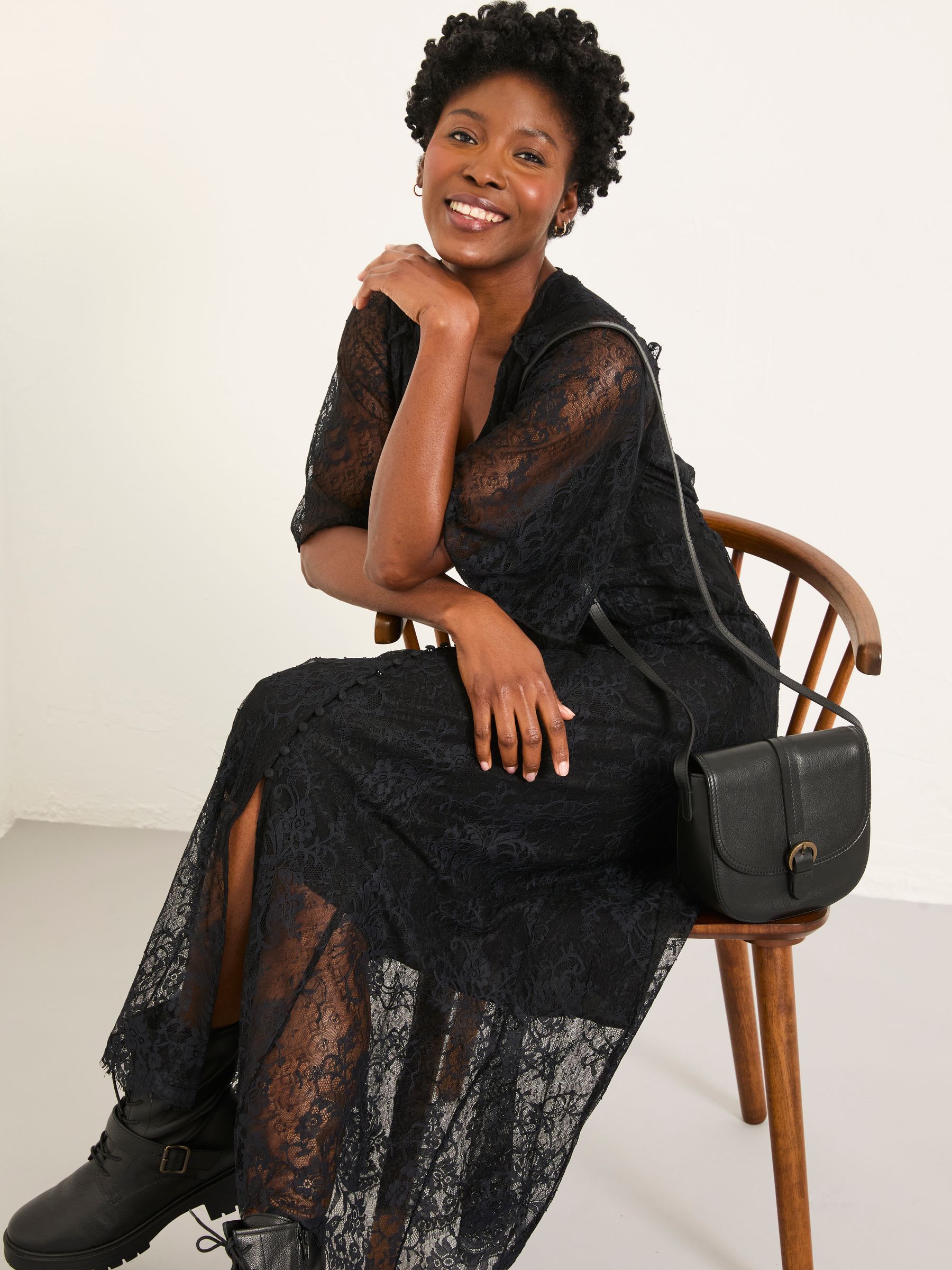 Alanna Black Regular Lace Midi Dress - Image 4 of 6