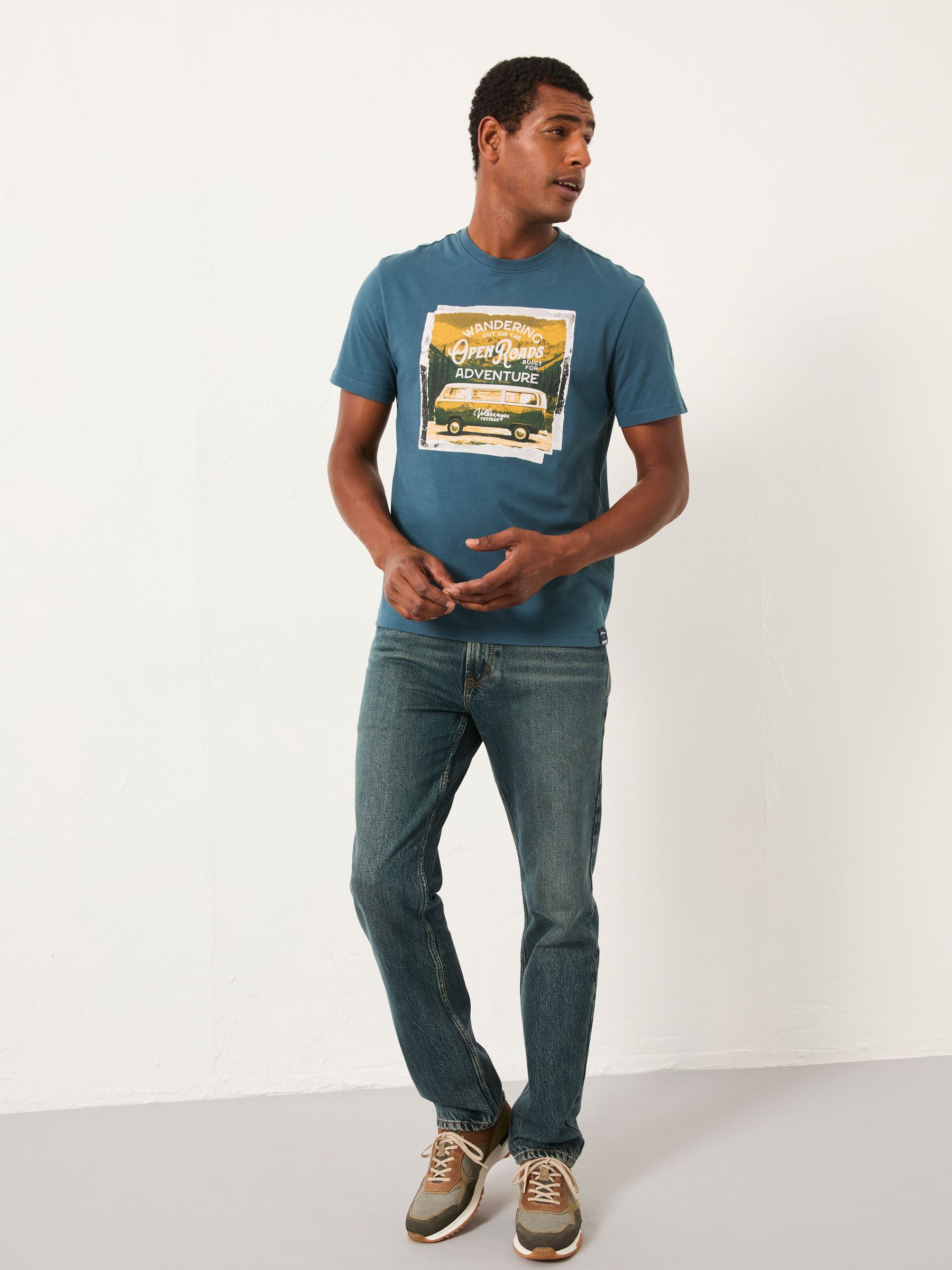 Dark Teal Blue VW Open Road Graphic T-Shirt | FatFace USA