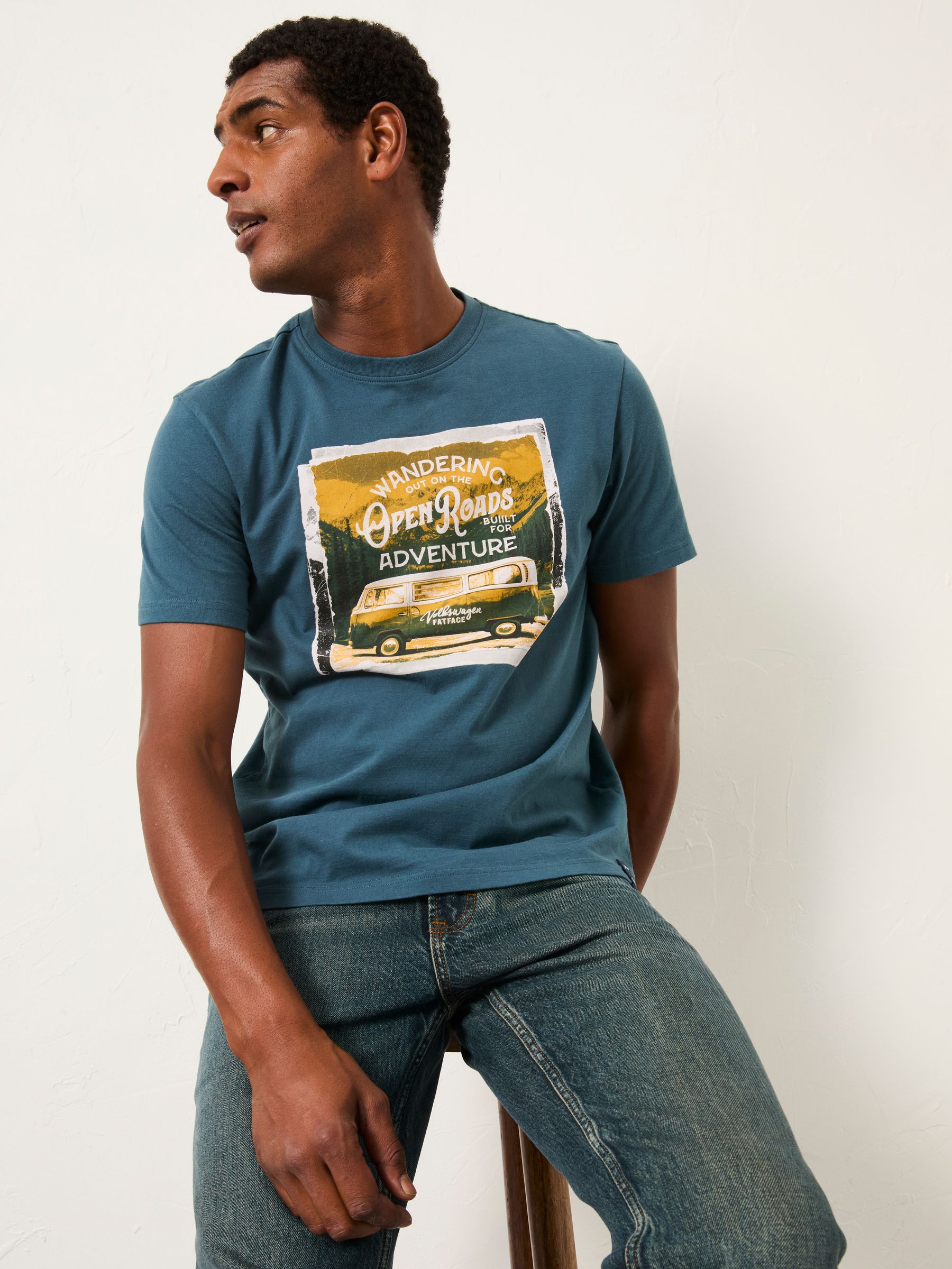 Dark Teal Blue VW Open Road Graphic T-Shirt | FatFace USA