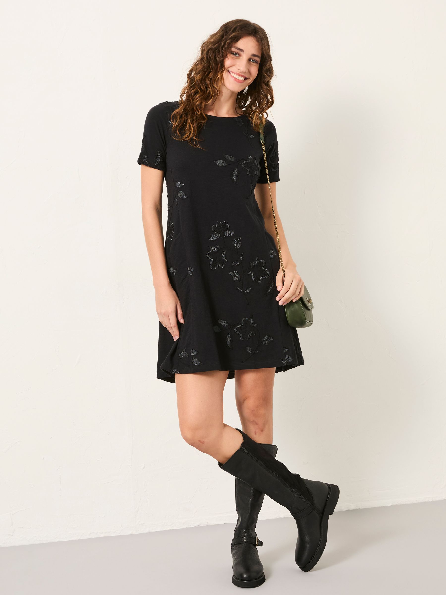Simone Black Regular Embroidered Jersey Dress - Image 1 of 5 Simone Black Regular Embroidered Jersey Dress - Image 1 of 5
