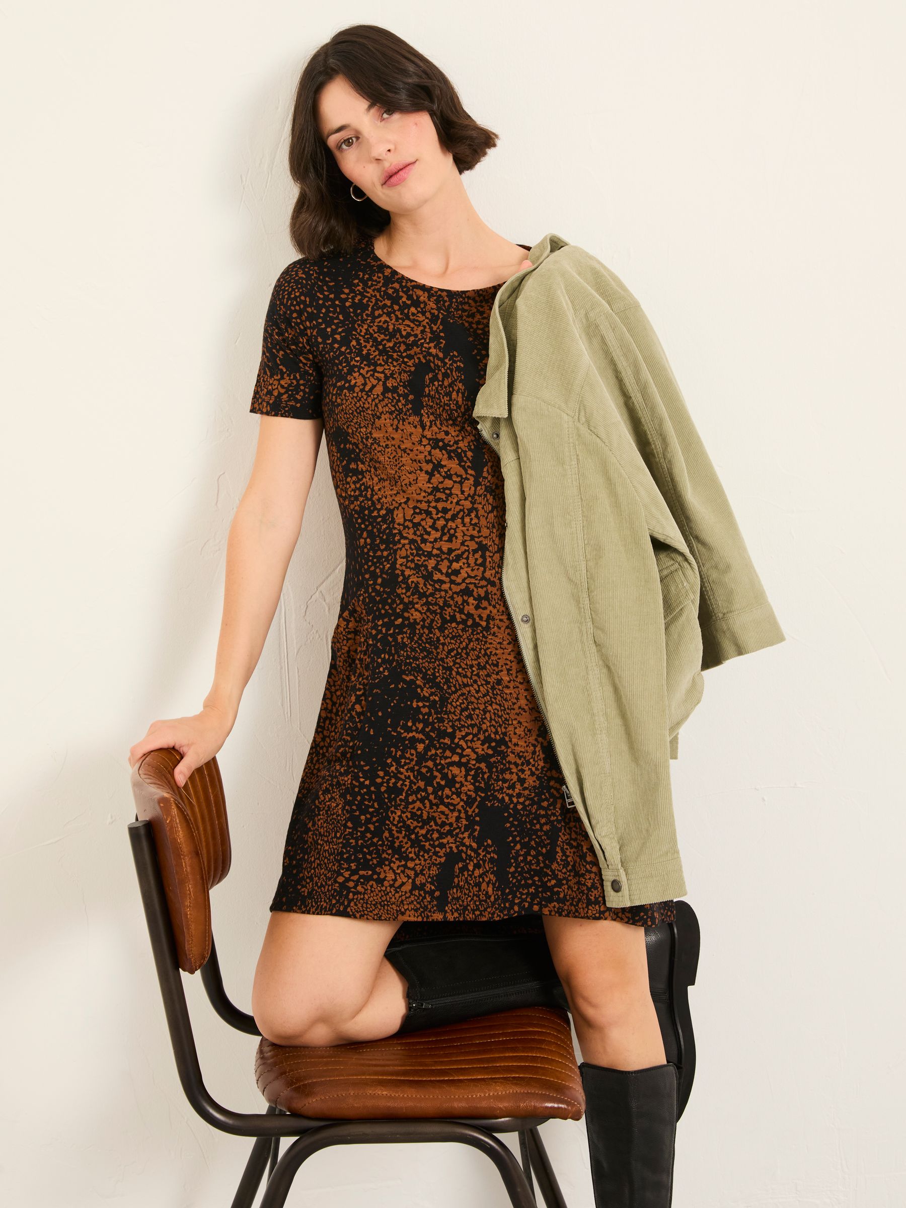 Simone Black Layered Animal Regular Jersey Dress - Image 3 of 5