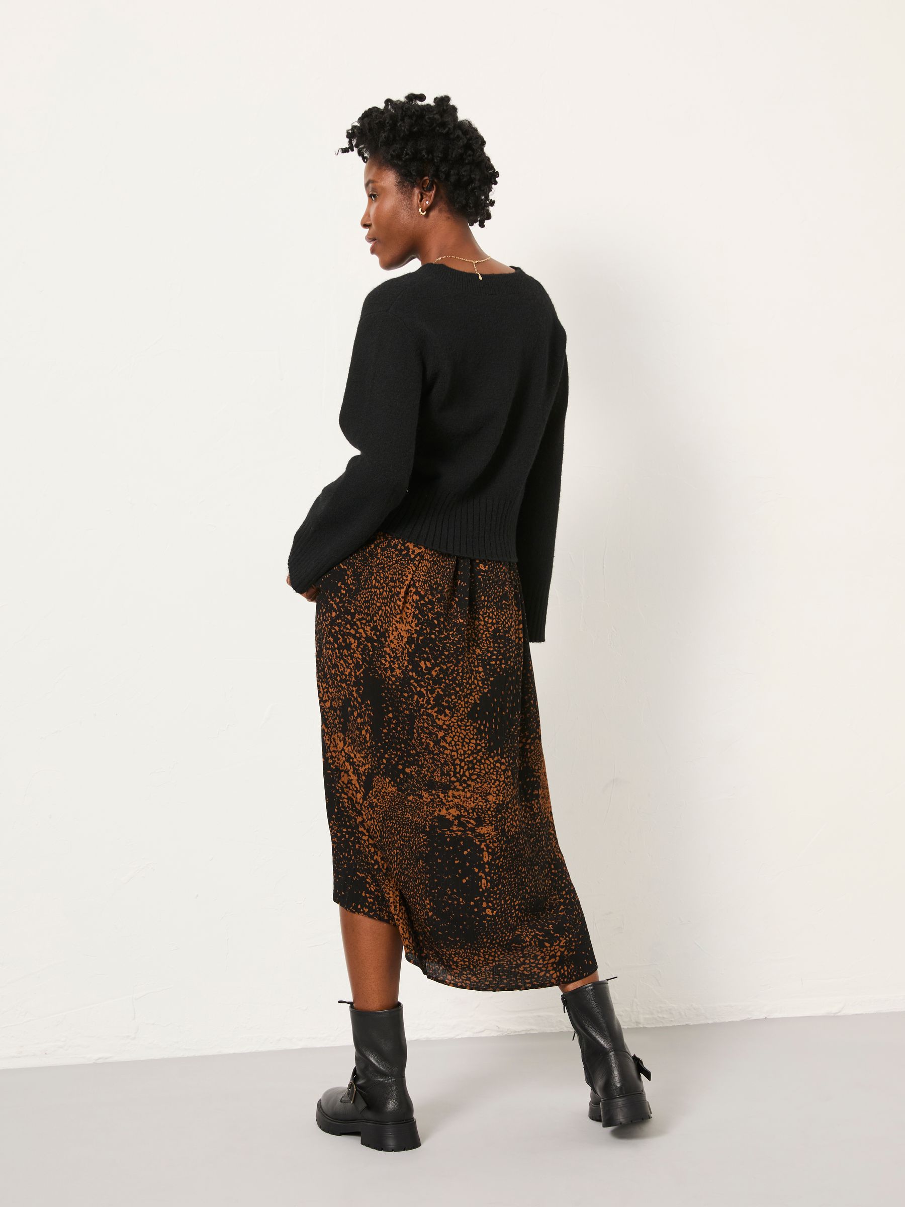 Aileen Black Layered Animal Regular 2 in 1 Midi Dress - Image 2 of 6