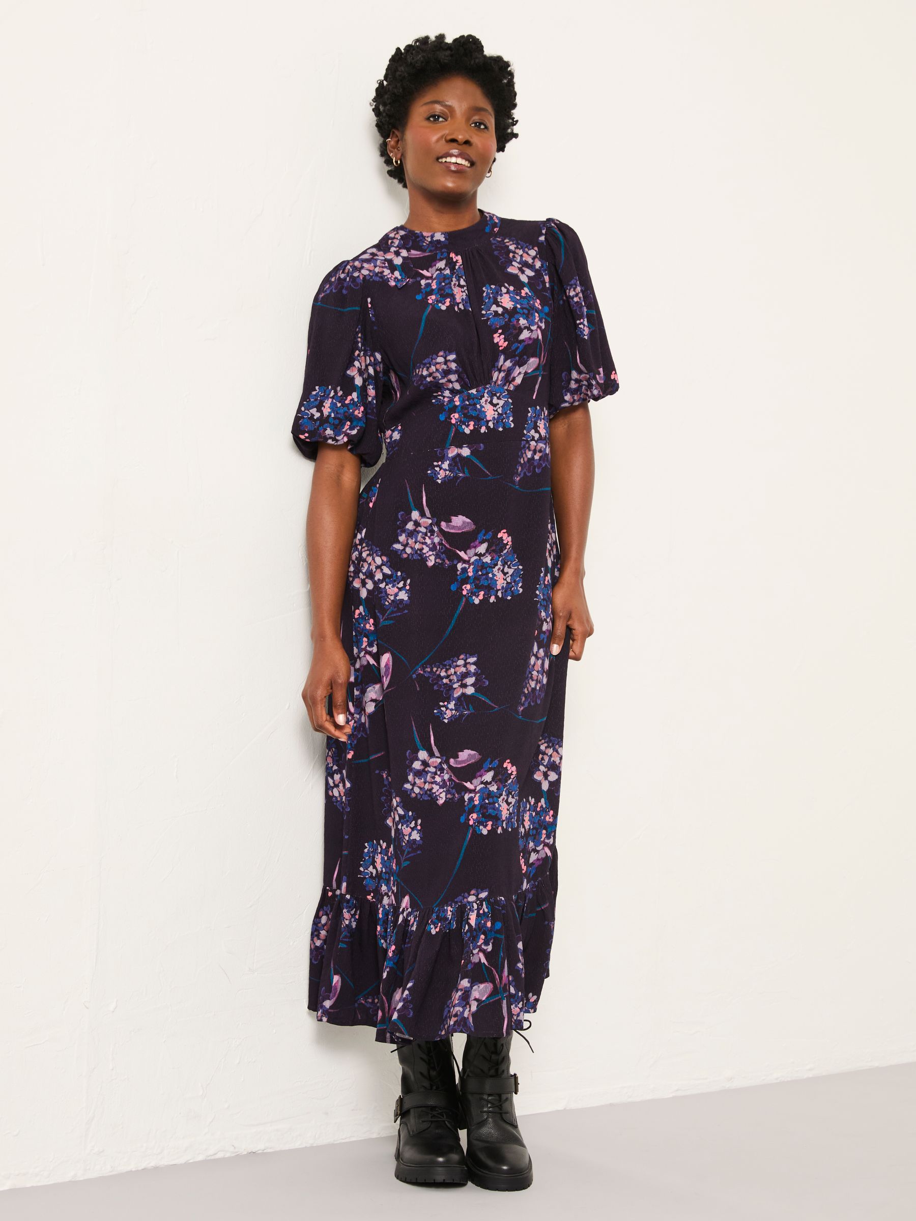 Mila Dark Purple Heritage Floral Regular Midi Dress - Image 1 of 6 Mila Dark Purple Heritage Floral Regular Midi Dress - Image 1 of 6