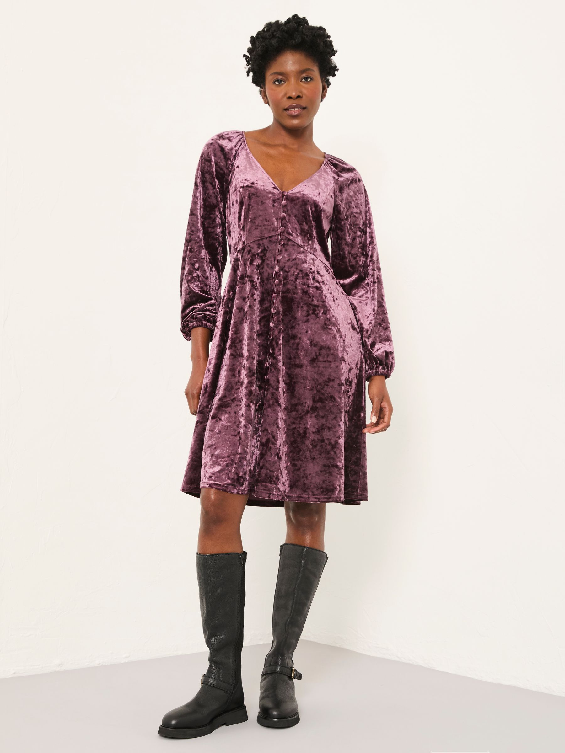 Em Dark Purple Regular Velvet Dress - Image 1 of 5
