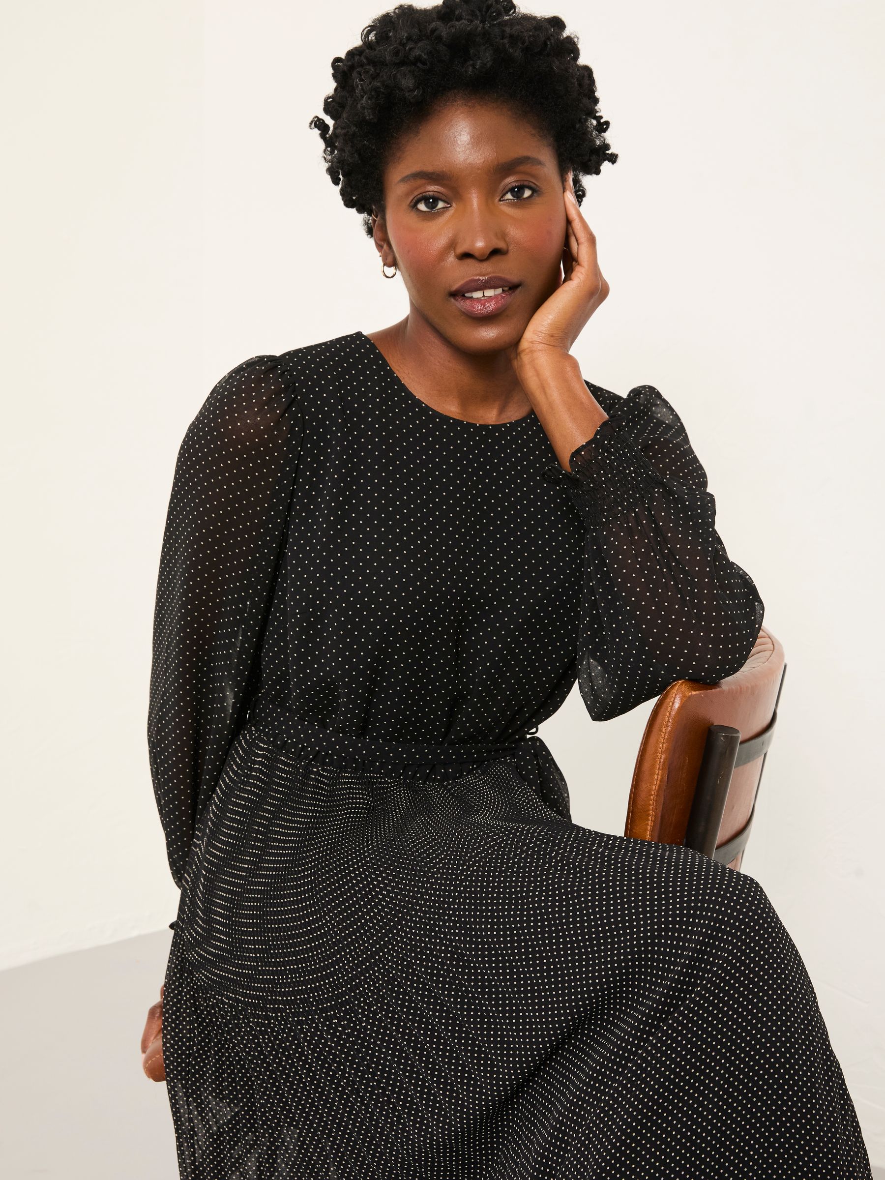 Darcy Black Pin Spot Regular Darcy Midi Dress | FatFace USA