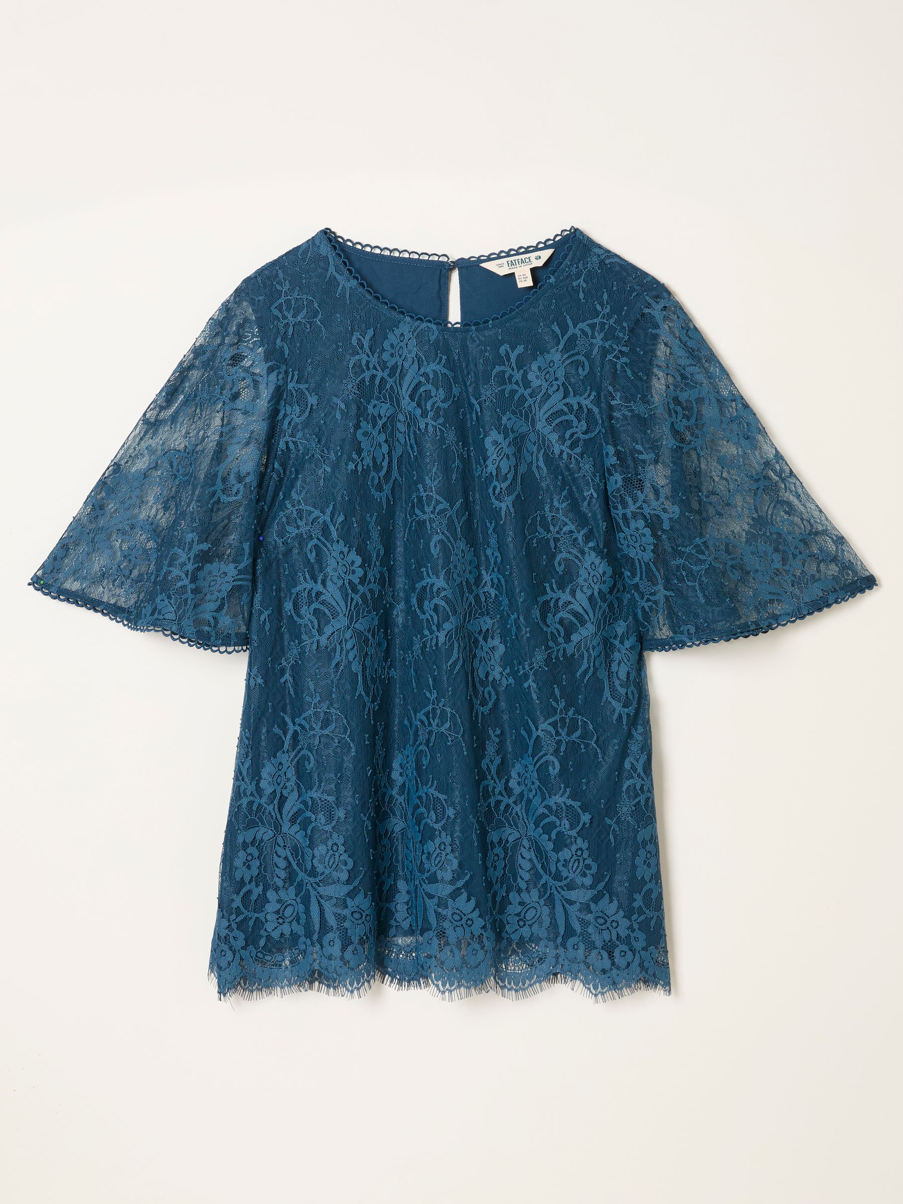 Claudi Teal Blue Lace Round Neck Blouse - Image 5 of 5