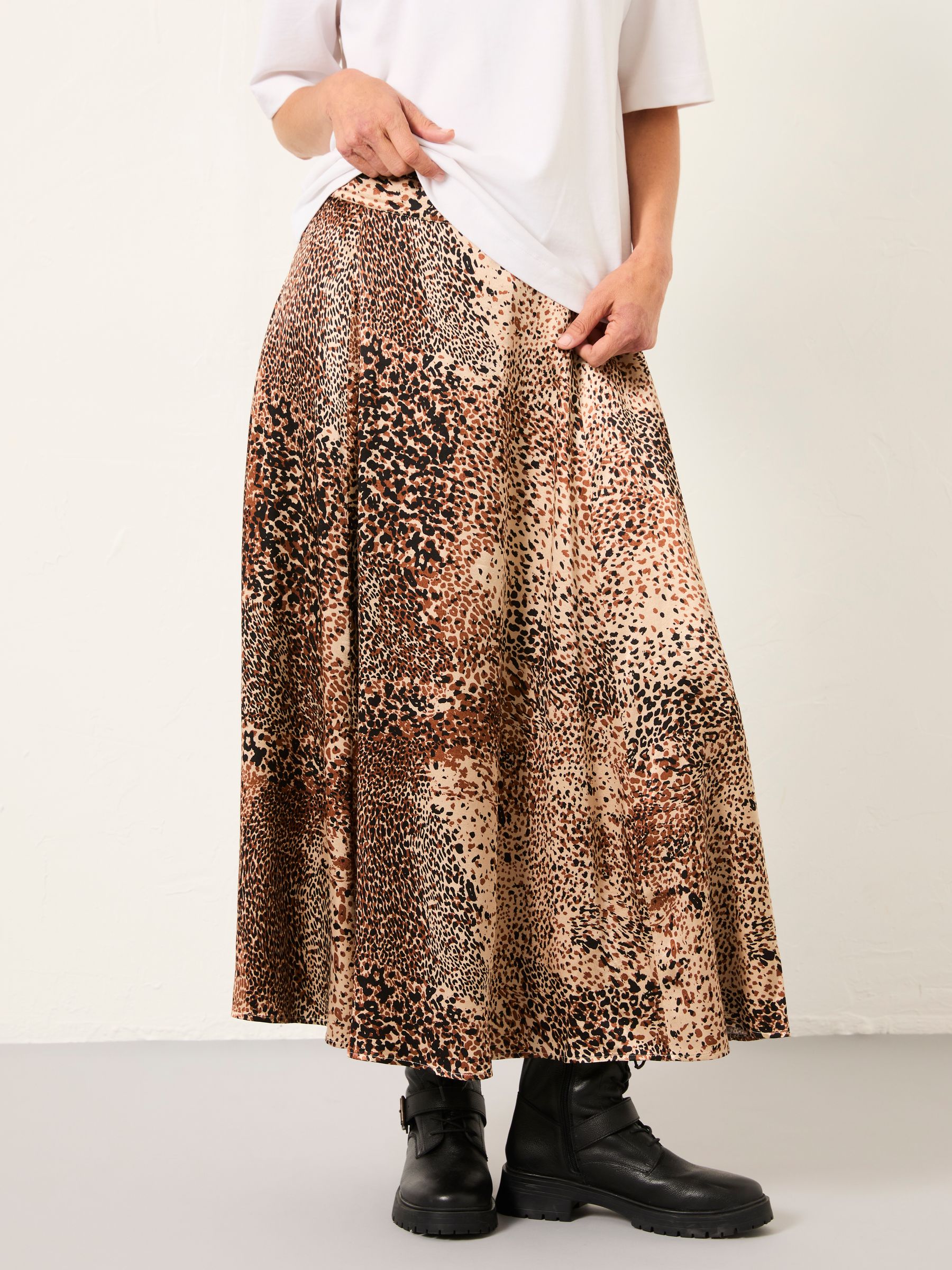 Sadie Light Brown Layered Animal Midi Skirt