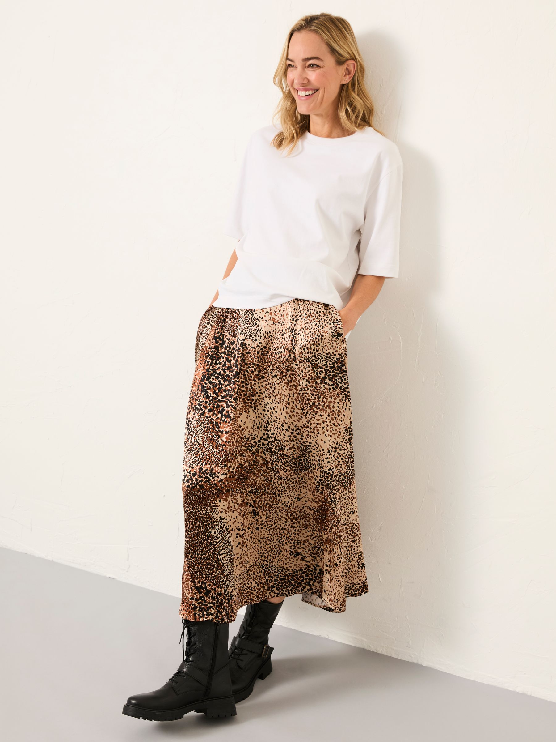 Sadie Light Brown Layered Animal Midi Skirt - Image 4 of 7