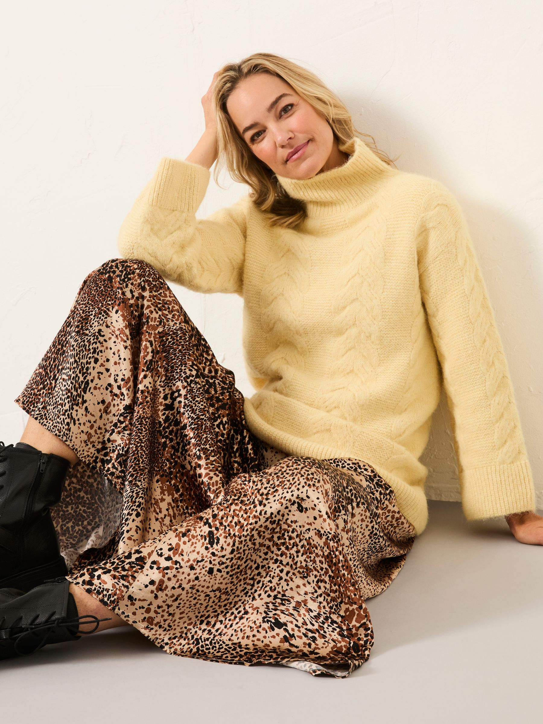 Sadie Light Brown Layered Animal Midi Skirt - Image 6 of 7