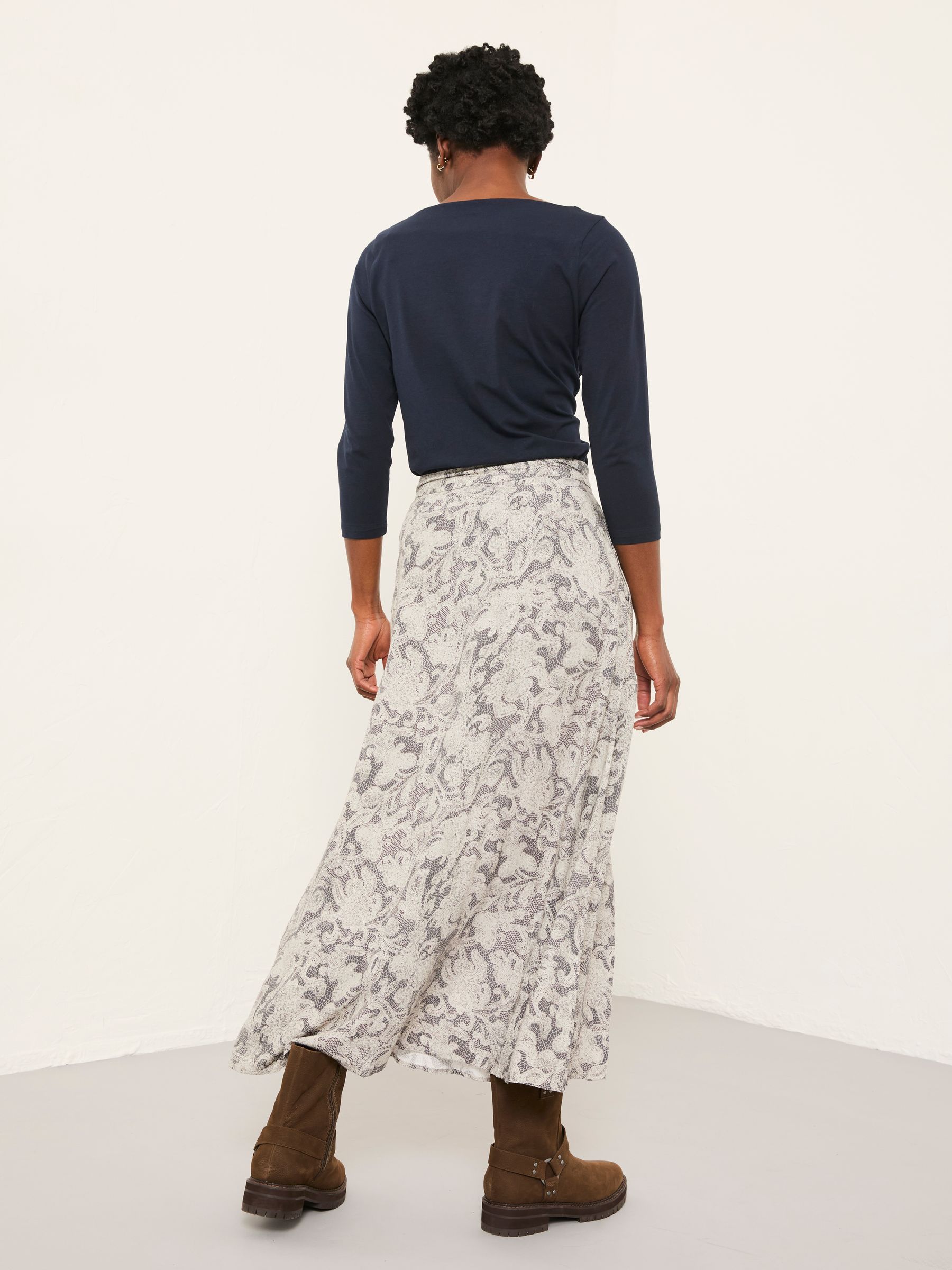Skye Charcoal Grey Decorative Floral Midi Skirt - Image 2 of 6