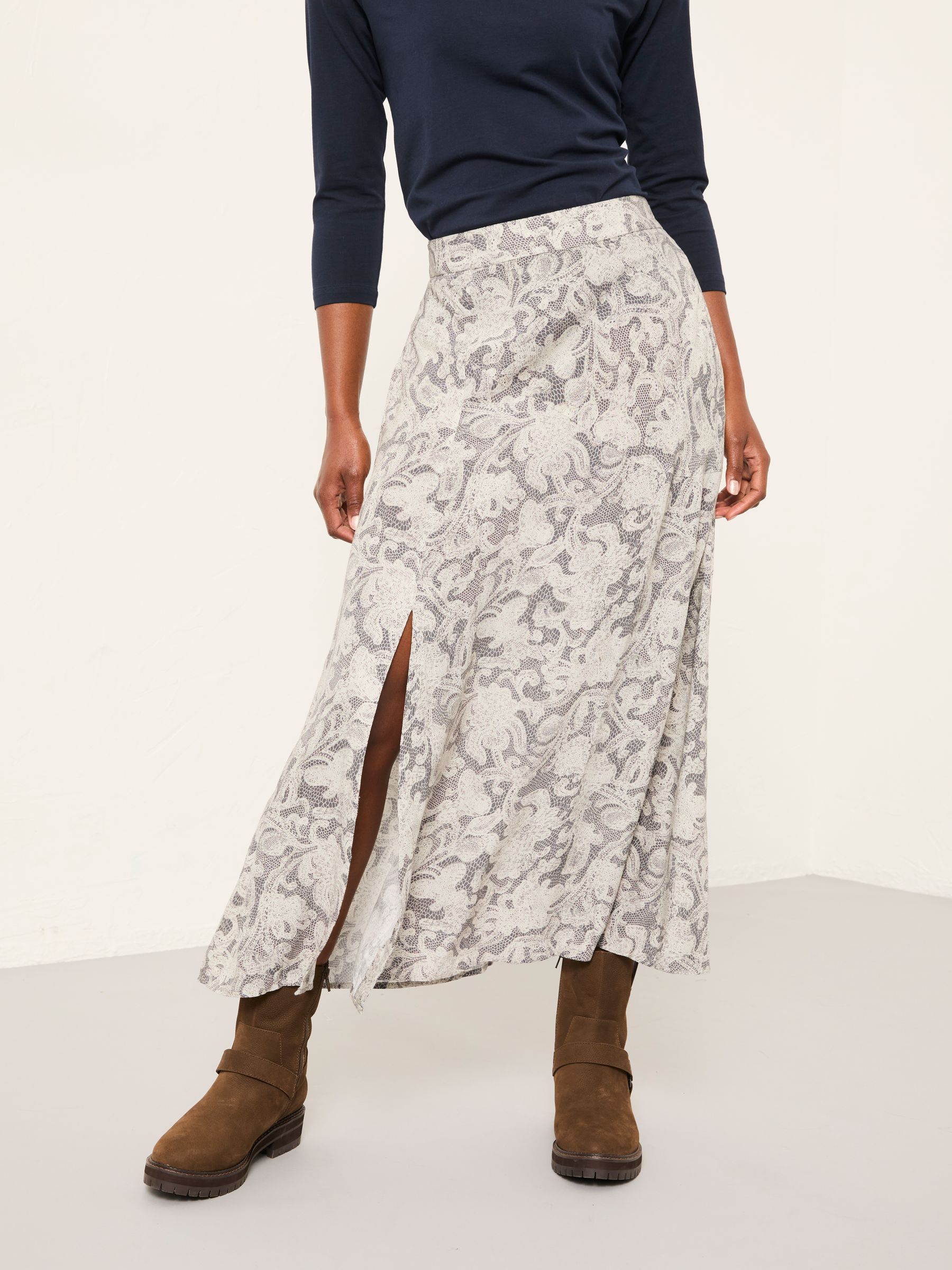 Skye Charcoal Grey Decorative Floral Midi Skirt - Image 4 of 6