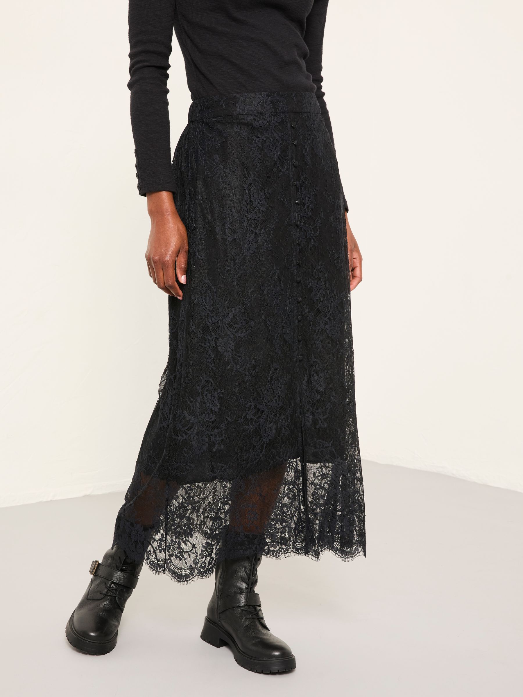 Nancy Black Lace Midi Skirt - Image 1 of 6