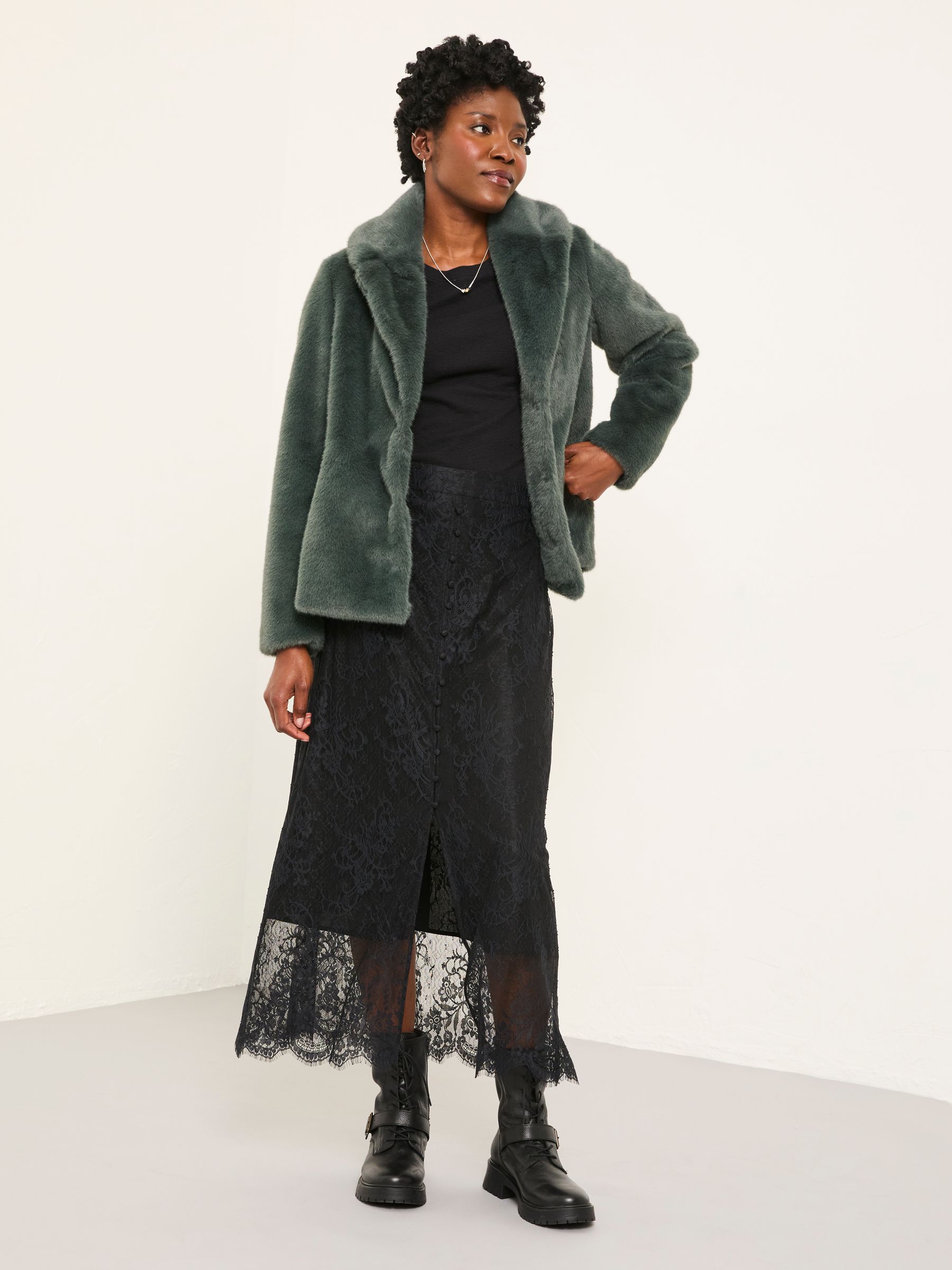Nancy Black Lace Midi Skirt | FatFace USA